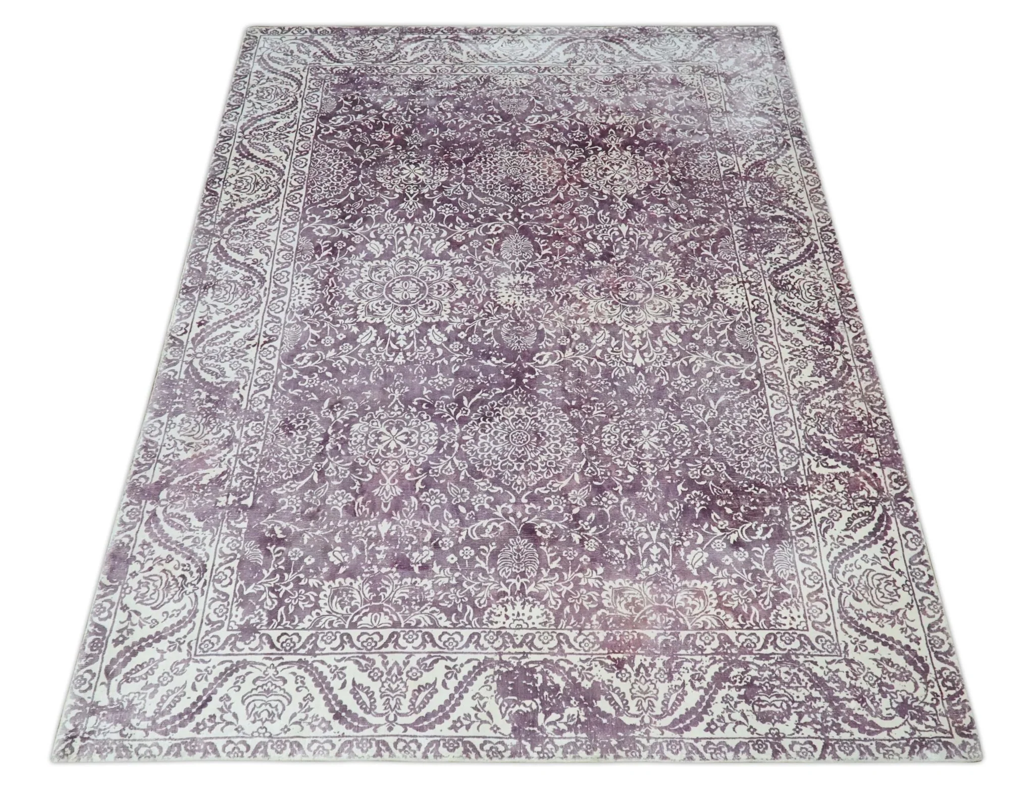 Premium Floral Medallion Purple and Ivory 5.6x7.9 Viscose Area Rug - Image 11