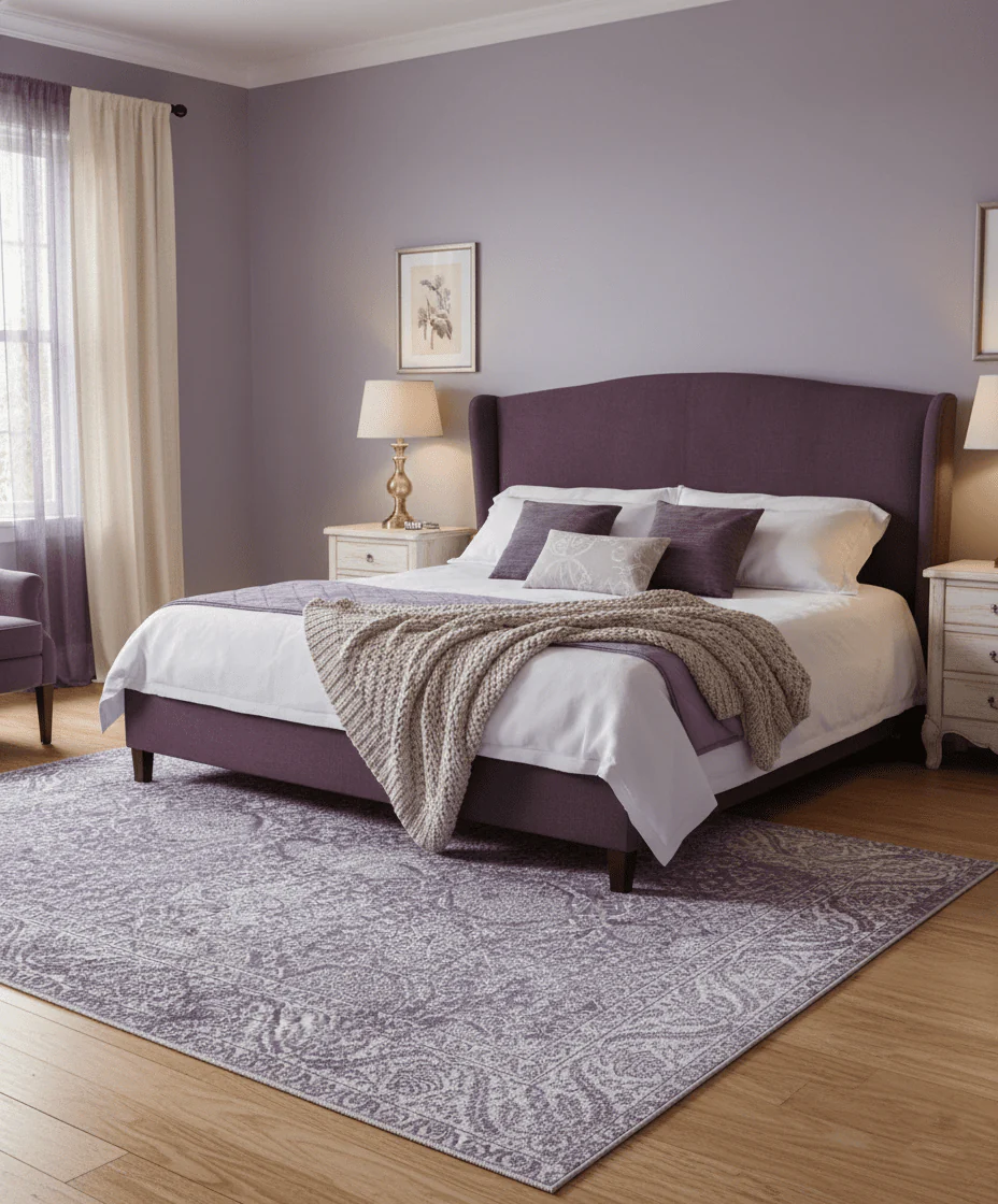 Premium Floral Medallion Purple and Ivory 5.6x7.9 Viscose Area Rug - Image 2