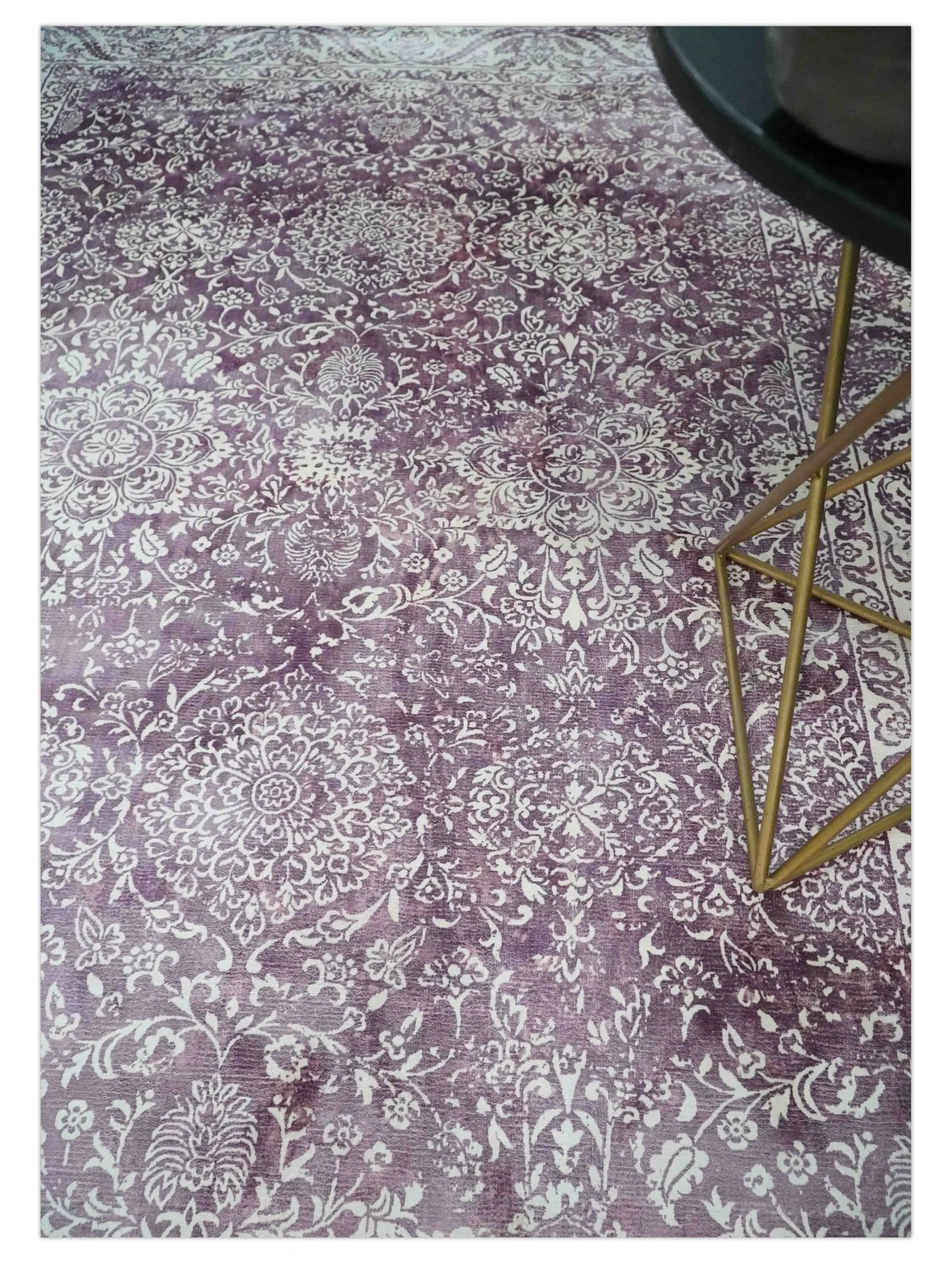 Premium Floral Medallion Purple and Ivory 5.6x7.9 Viscose Area Rug - Image 3