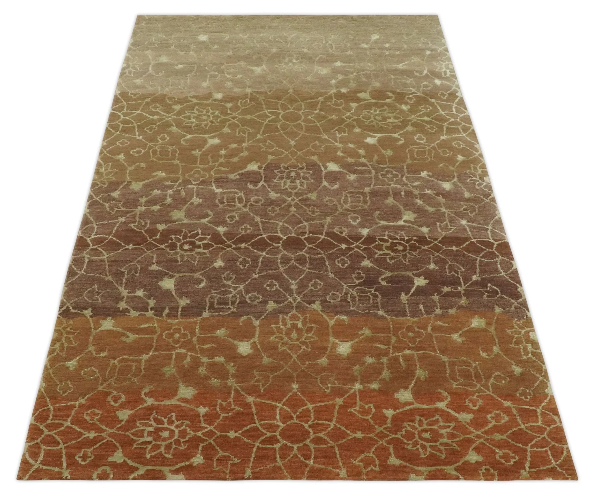 Traditional Olive, Brown, Rust and Beige 5x8 Handloom Wool and Art Silk Area Rug - Image 10