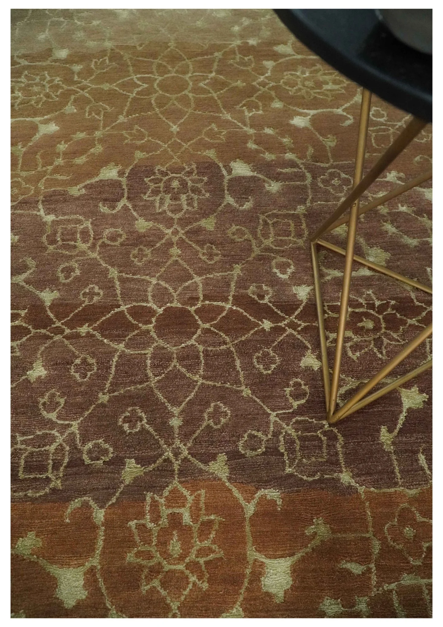Traditional Olive, Brown, Rust and Beige 5x8 Handloom Wool and Art Silk Area Rug - Image 2