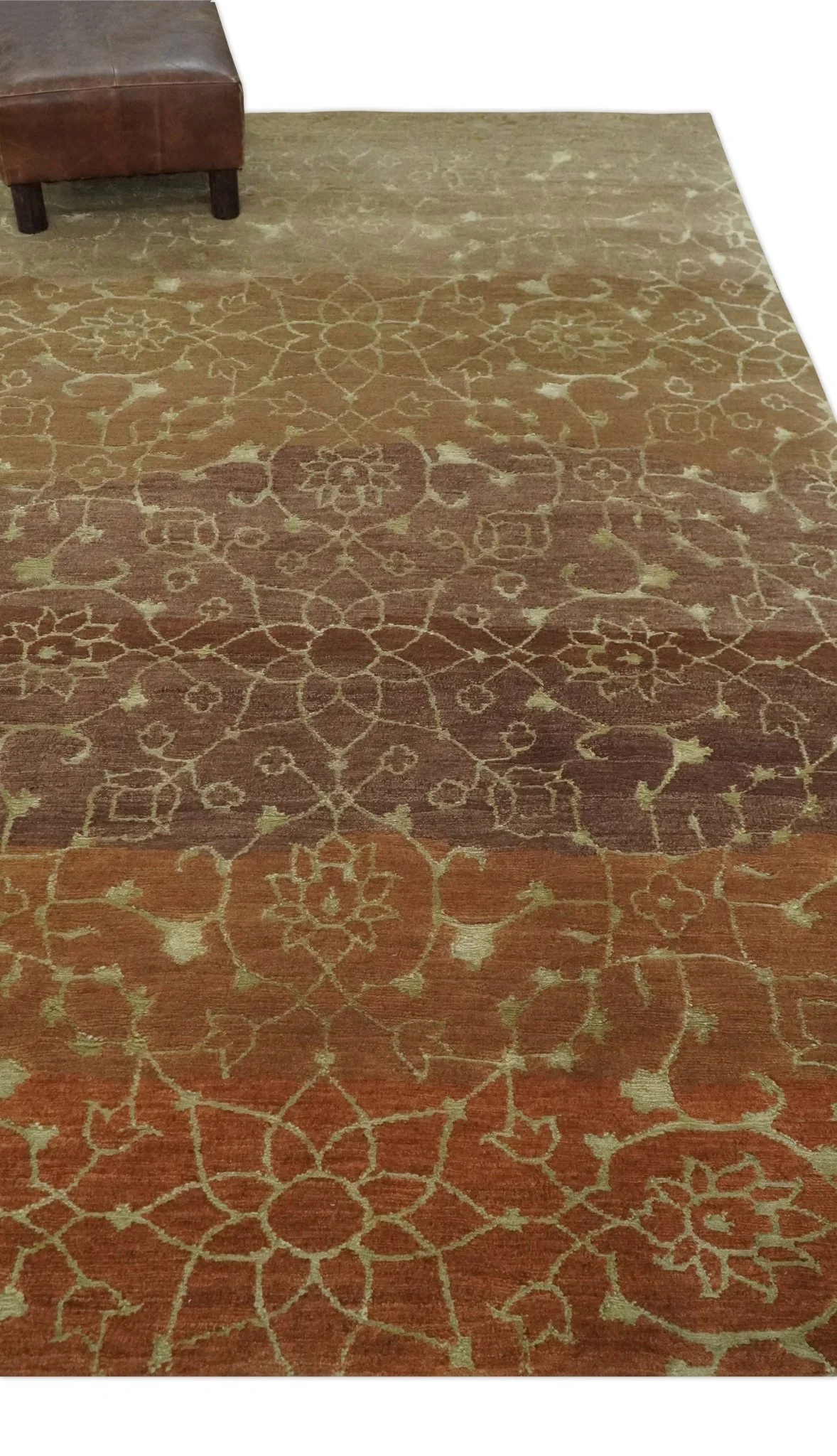 Traditional Olive, Brown, Rust and Beige 5x8 Handloom Wool and Art Silk Area Rug - Image 3