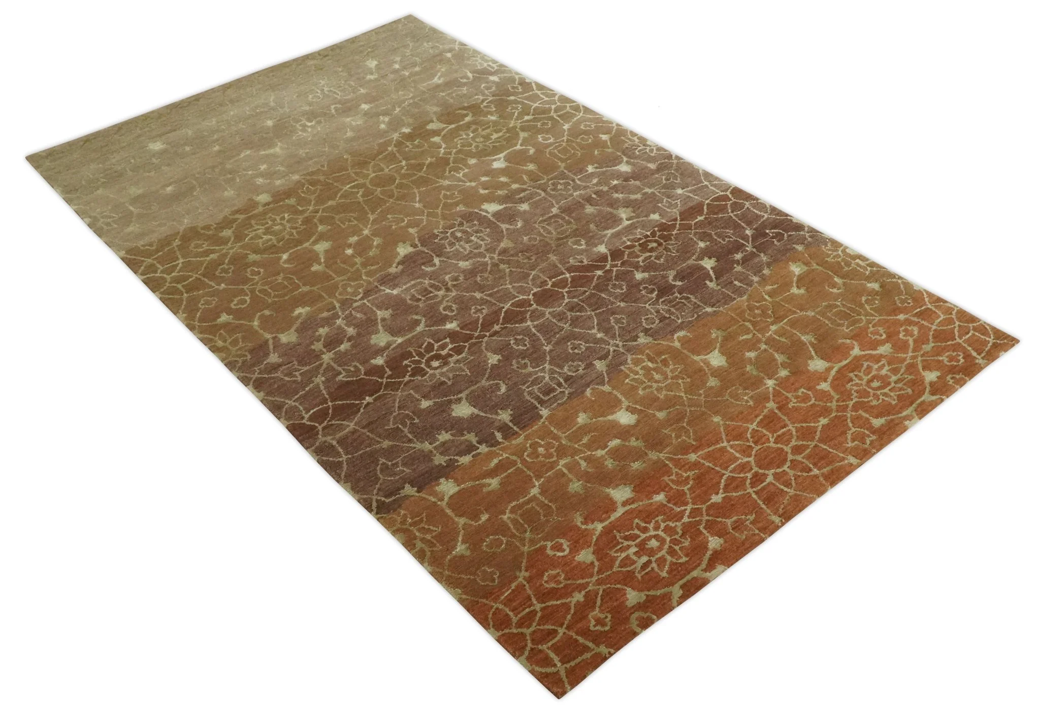 Traditional Olive, Brown, Rust and Beige 5x8 Handloom Wool and Art Silk Area Rug - Image 9