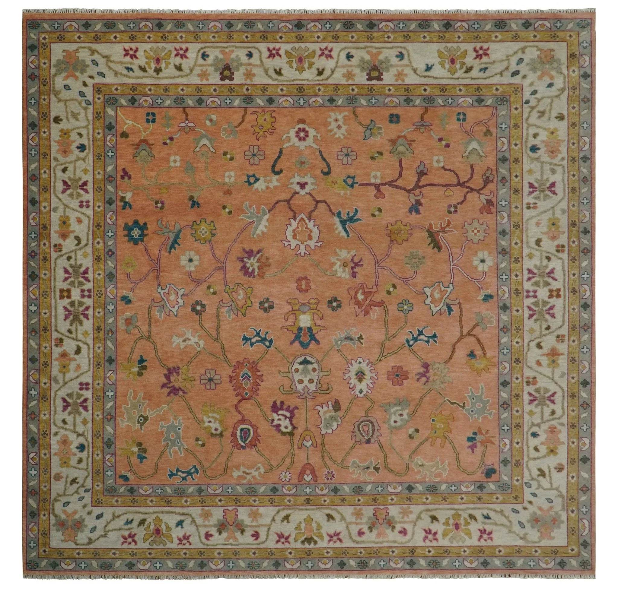 Peach and Ivory Hand knotted Oushak Custom Made wool Area Rug - Image 14