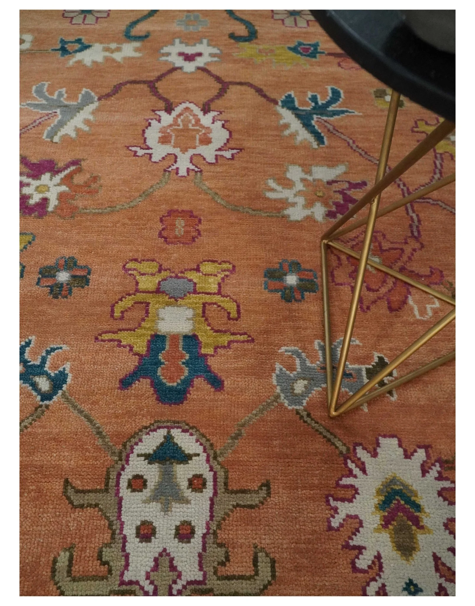 Peach and Ivory Hand knotted Oushak Custom Made wool Area Rug - Image 2