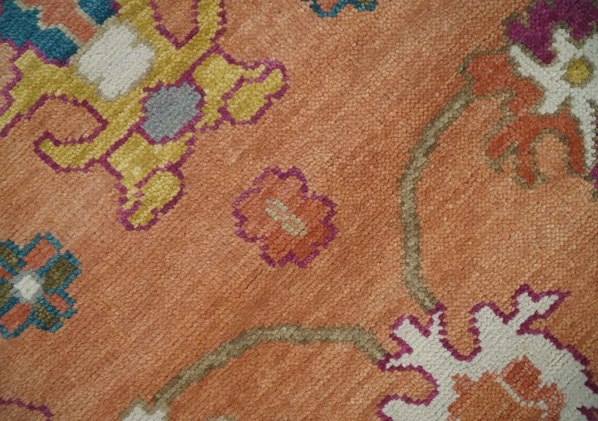 Peach and Ivory Hand knotted Oushak Custom Made wool Area Rug - Image 4