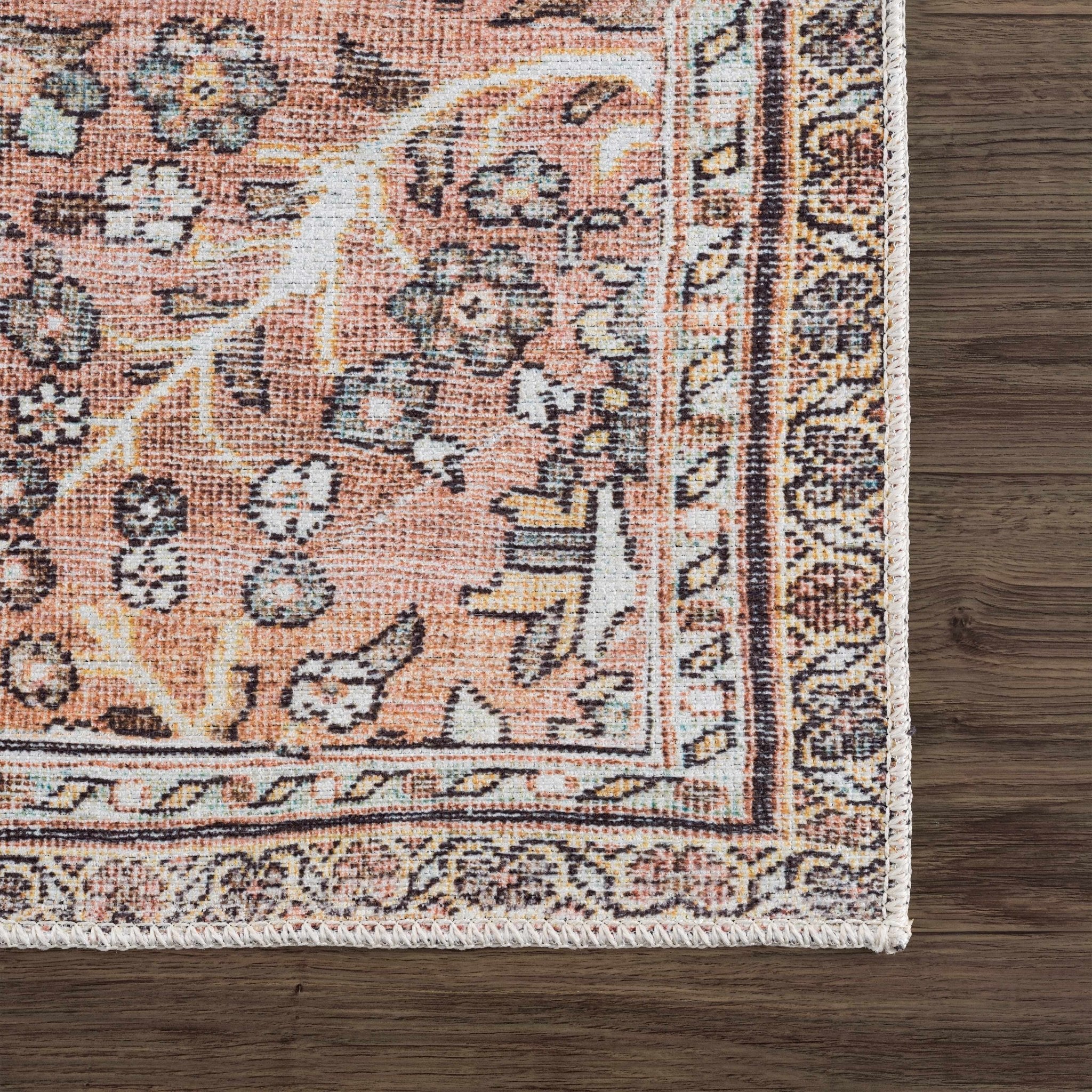 Traditional Vintage Turkish Design Peach, Ivory and Brown Low pile  Area Rug - Image 10
