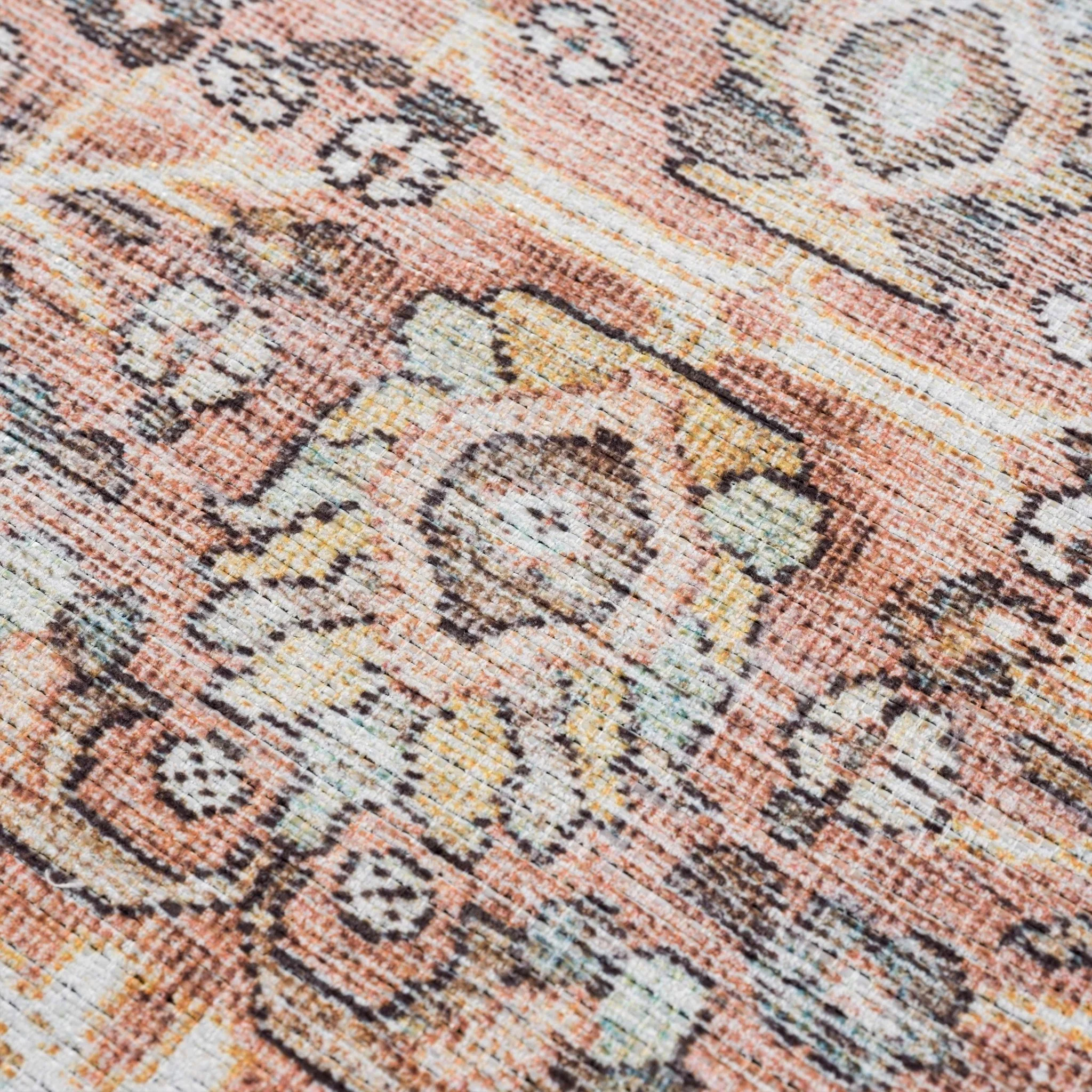 Traditional Vintage Turkish Design Peach, Ivory and Brown Low pile  Area Rug - Image 13