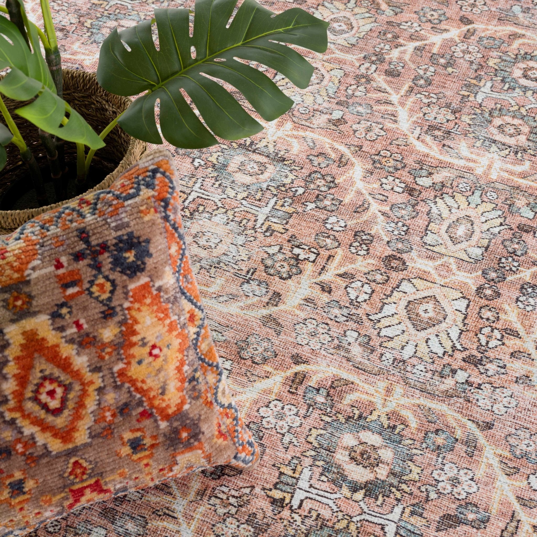 Traditional Vintage Turkish Design Peach, Ivory and Brown Low pile  Area Rug - Image 14