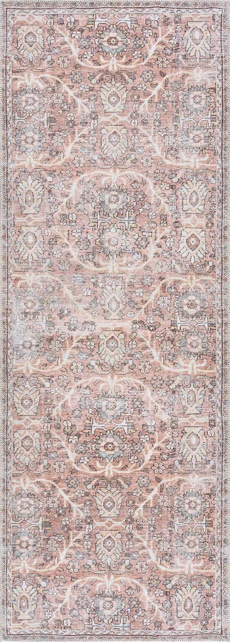 Traditional Vintage Turkish Design Peach, Ivory and Brown Low pile  Area Rug - Image 5