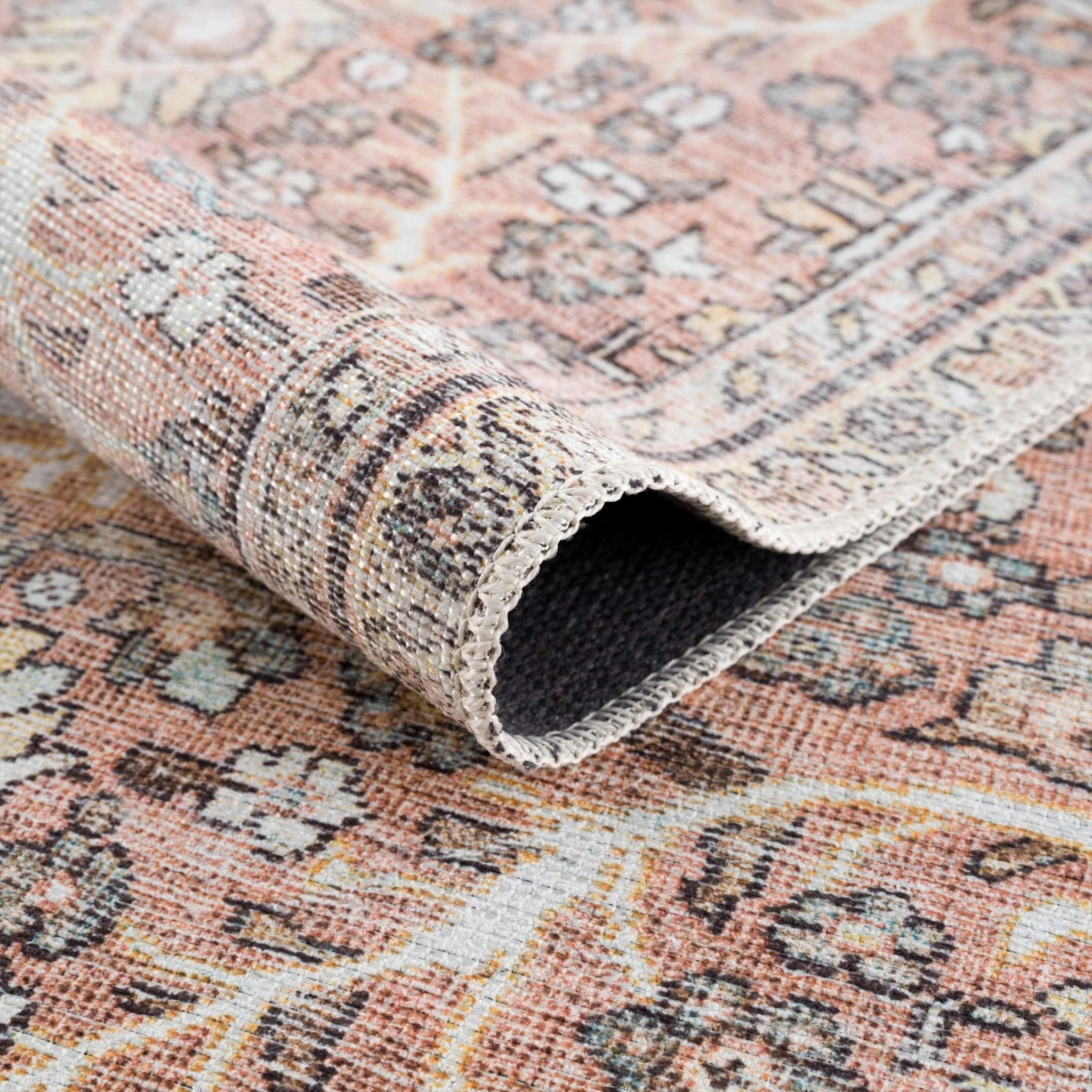 Traditional Vintage Turkish Design Peach, Ivory and Brown Low pile  Area Rug - Image 7