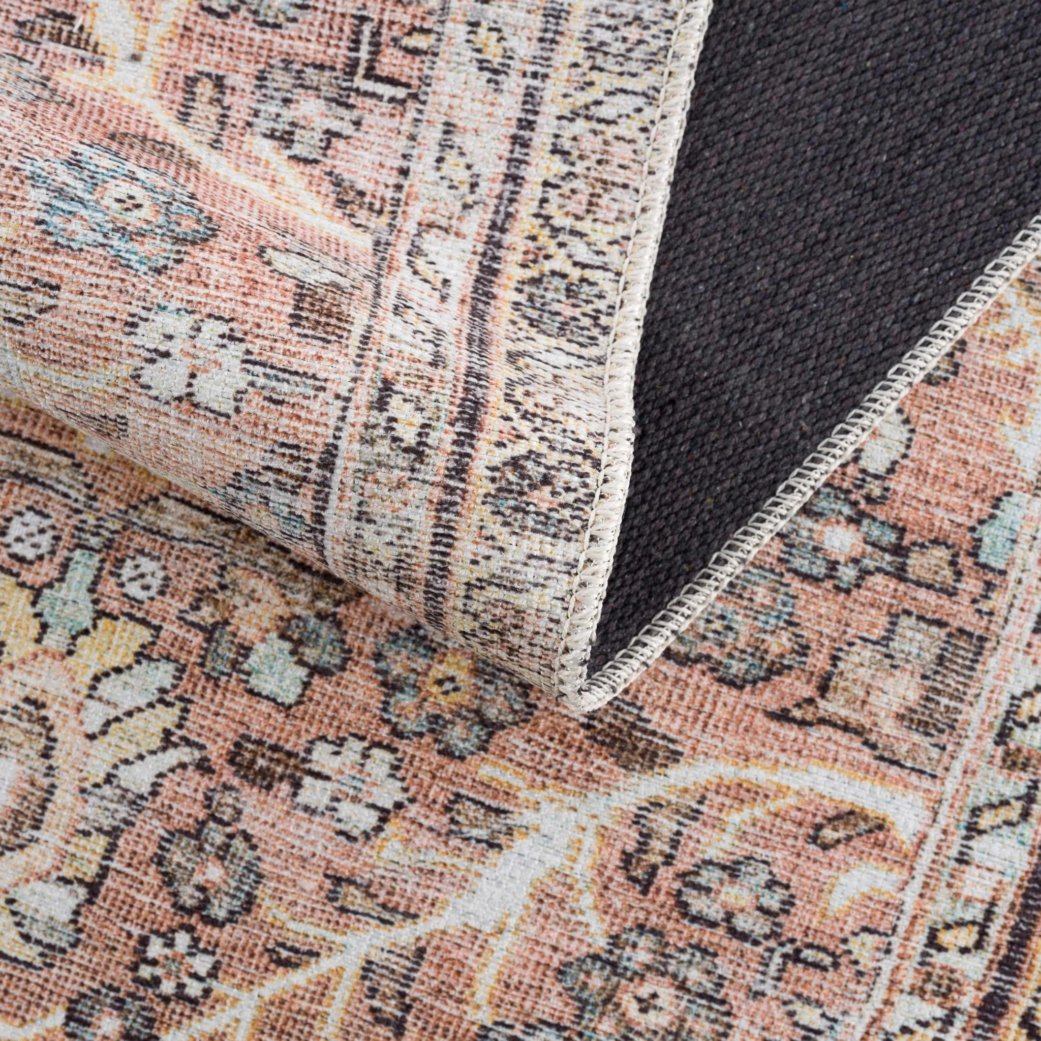 Traditional Vintage Turkish Design Peach, Ivory and Brown Low pile  Area Rug - Image 8