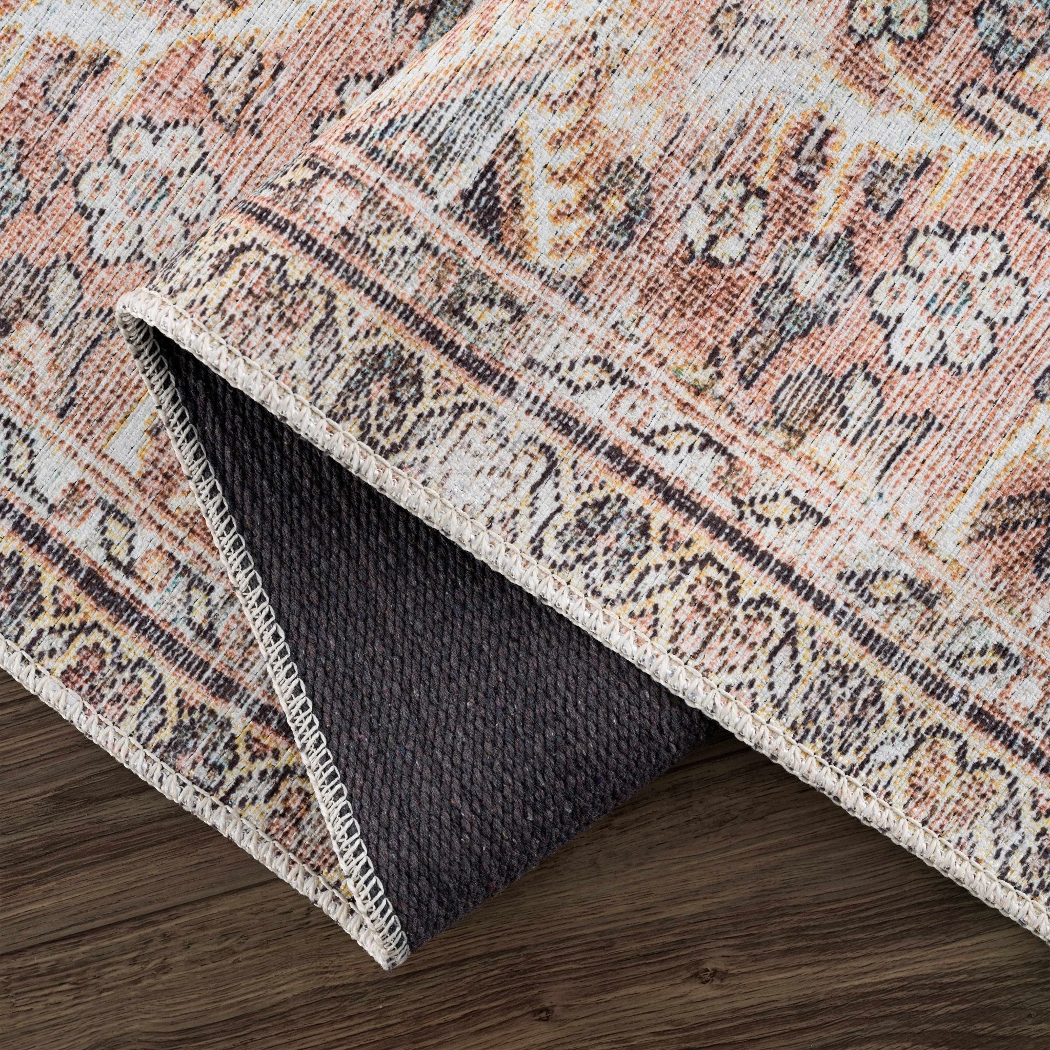 Traditional Vintage Turkish Design Peach, Ivory and Brown Low pile  Area Rug - Image 9