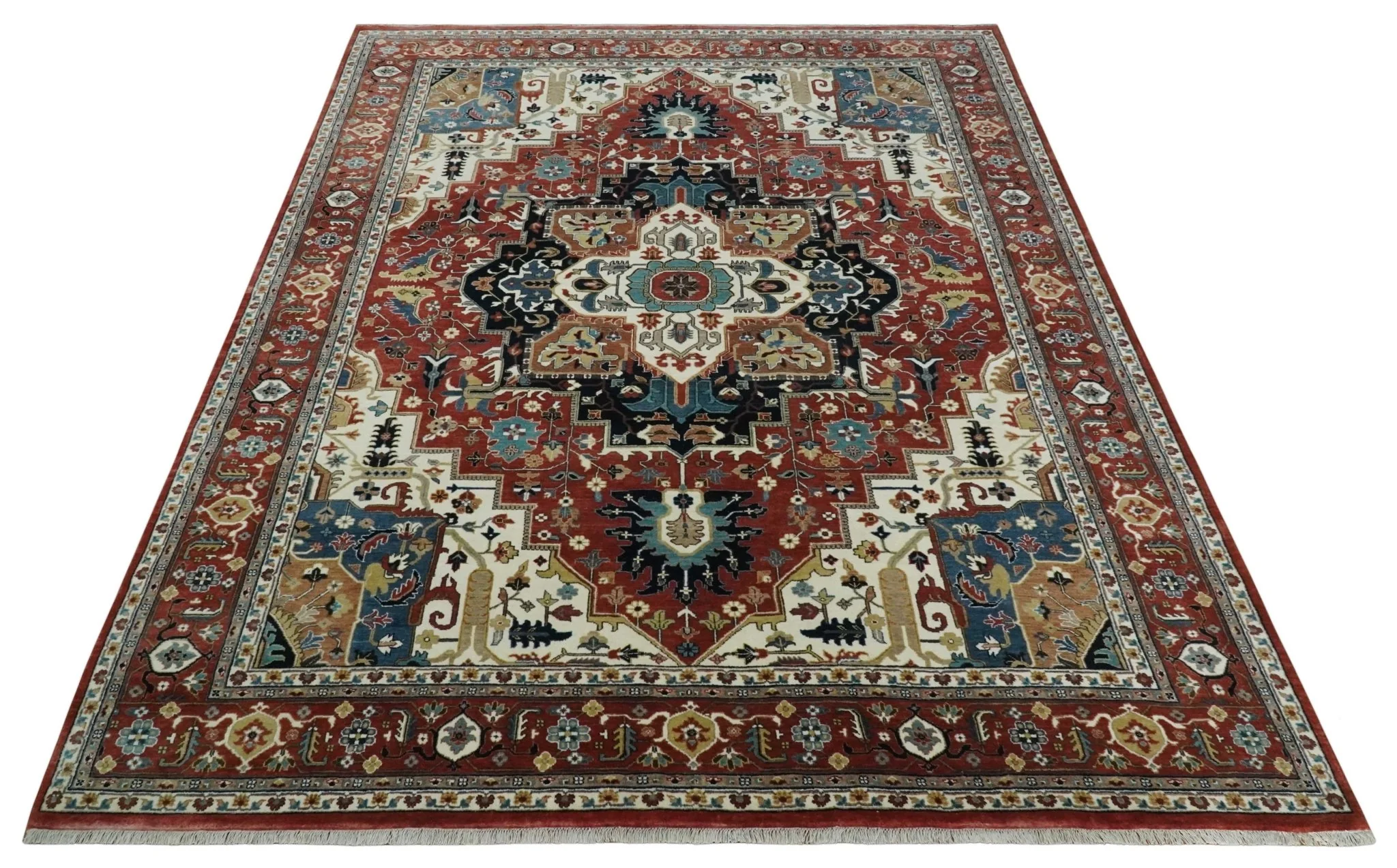 9x12  Traditional Fine Premium Ivory, Black and Brown Hand knotted wool Area Rug - Image 10