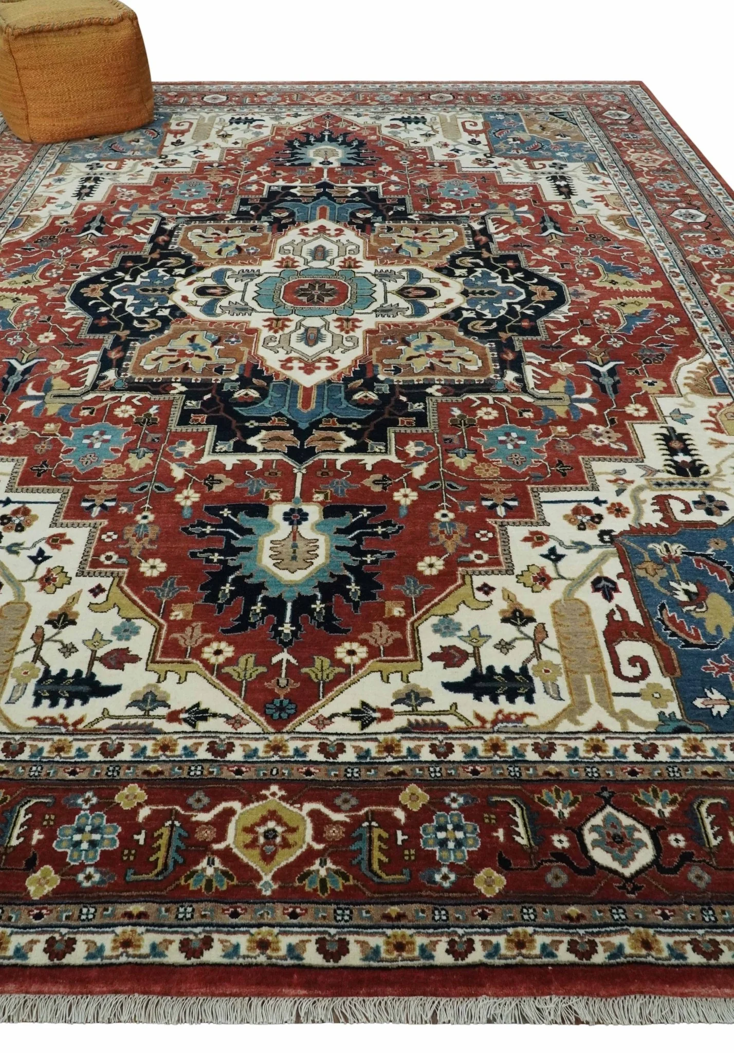 9x12  Traditional Fine Premium Ivory, Black and Brown Hand knotted wool Area Rug - Image 3