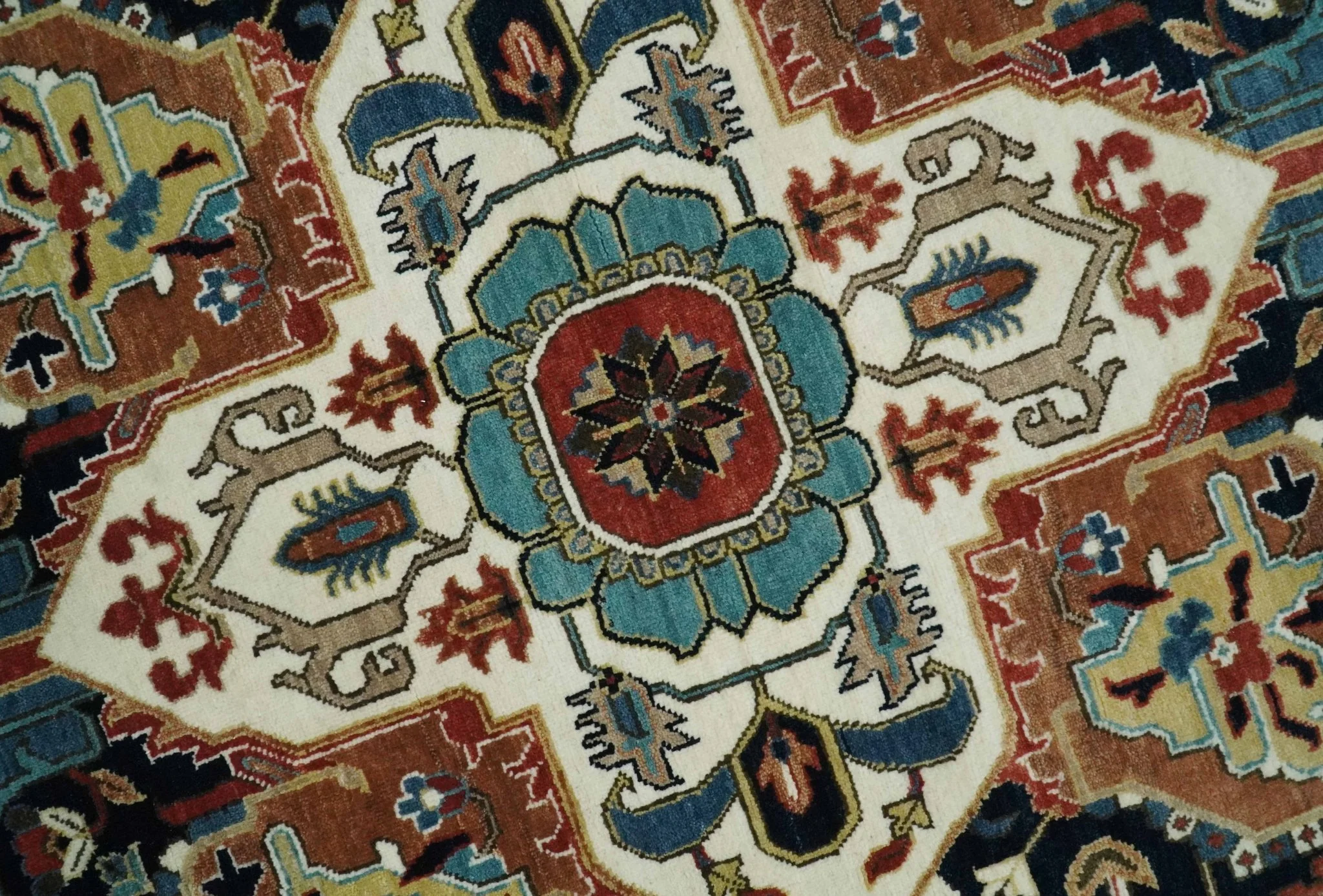 9x12  Traditional Fine Premium Ivory, Black and Brown Hand knotted wool Area Rug - Image 4