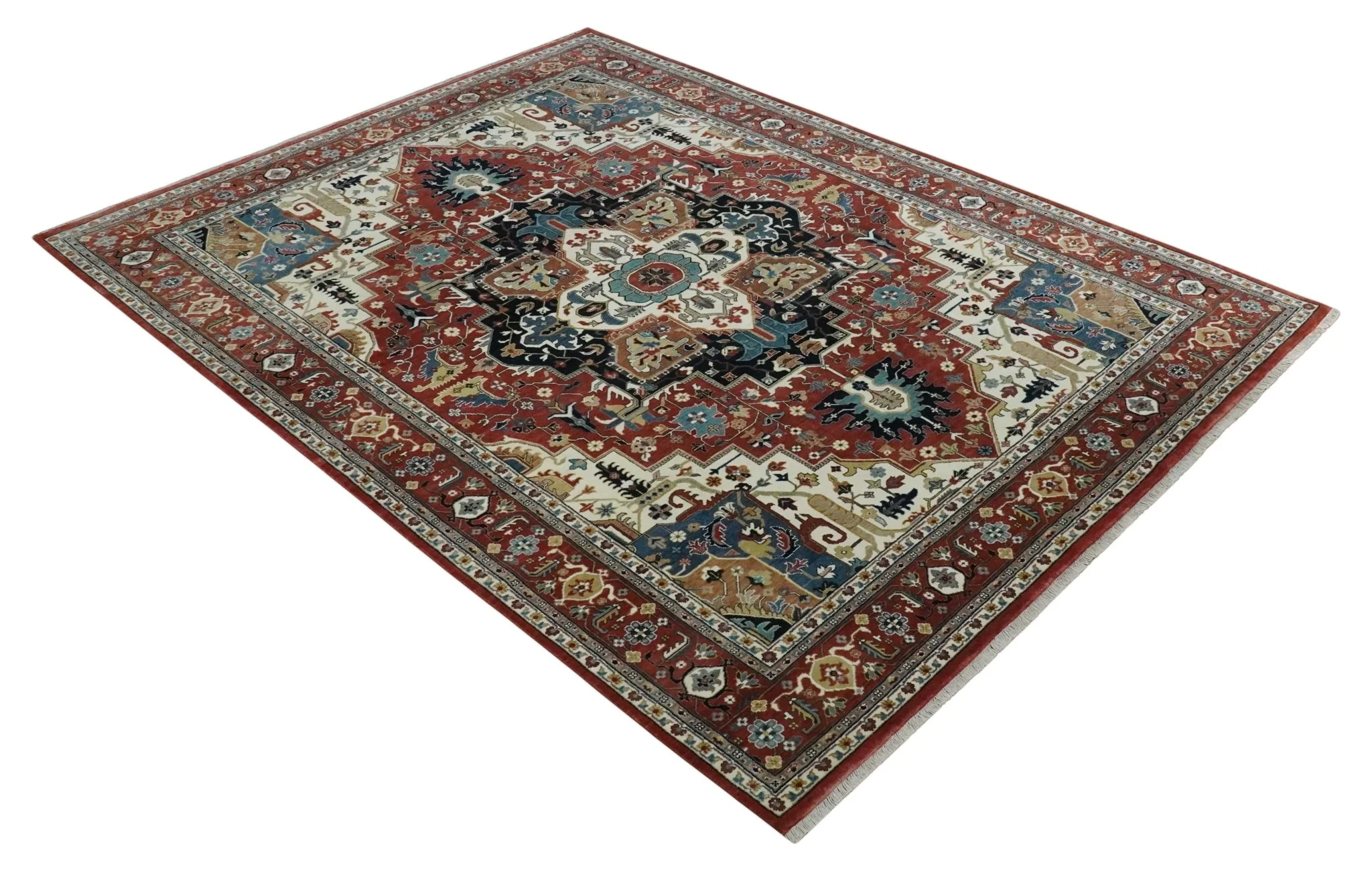 9x12  Traditional Fine Premium Ivory, Black and Brown Hand knotted wool Area Rug - Image 9