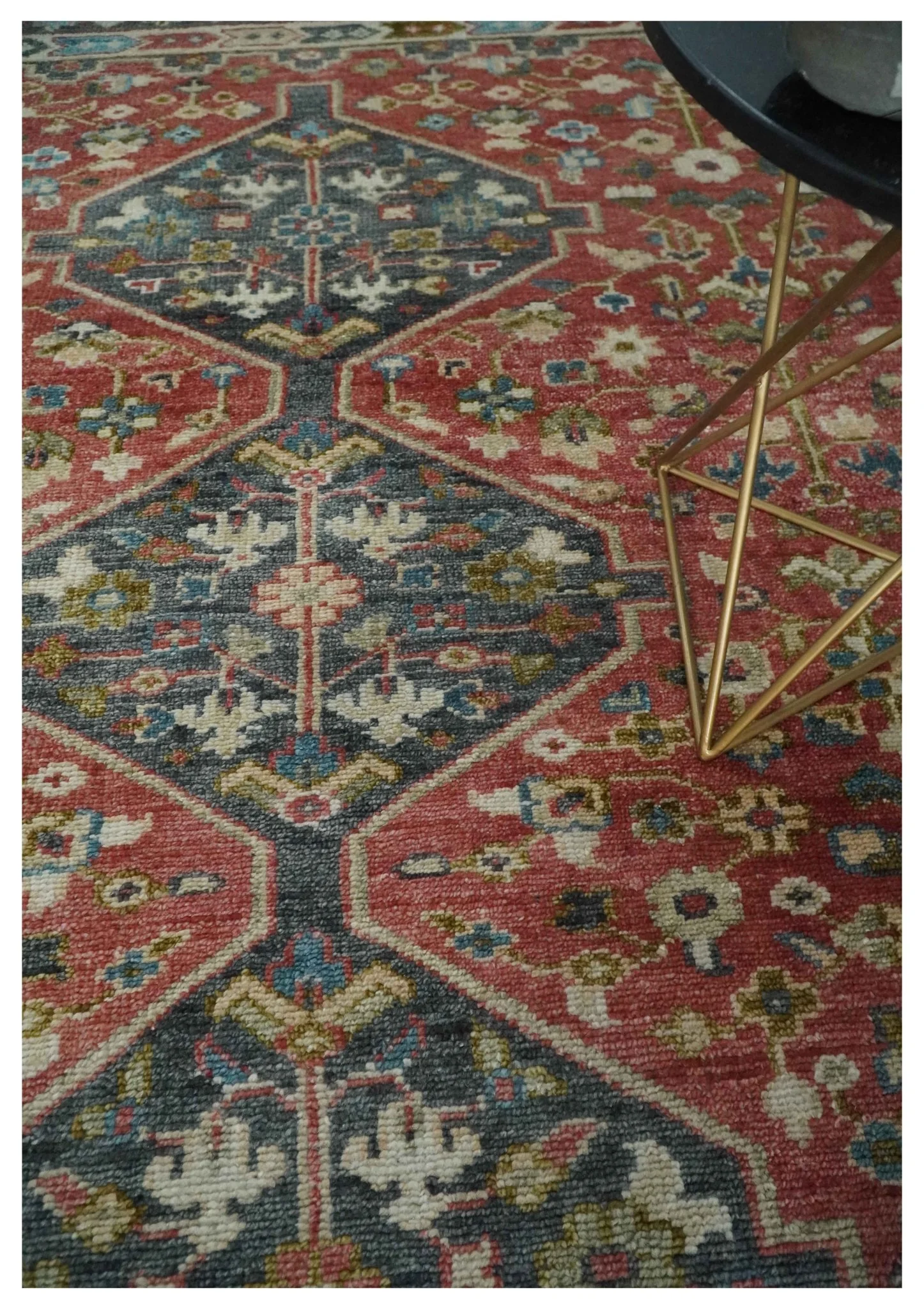 Traditional Floral Rust, Charcoal and Ivory Hand knotted 8x10 wool Area Rug - Image 2