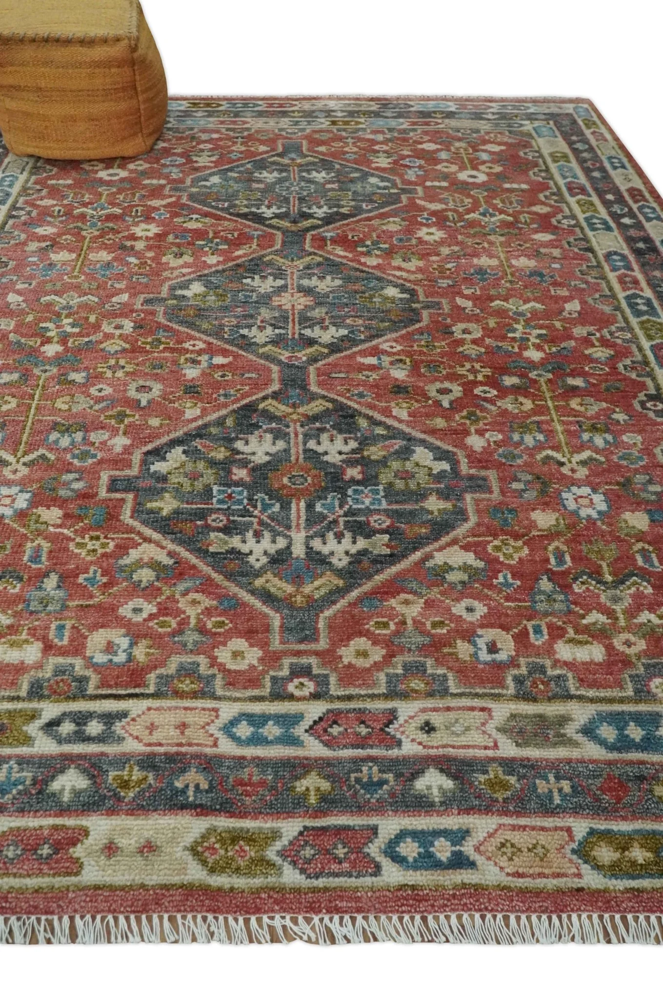 Traditional Floral Rust, Charcoal and Ivory Hand knotted 8x10 wool Area Rug - Image 3