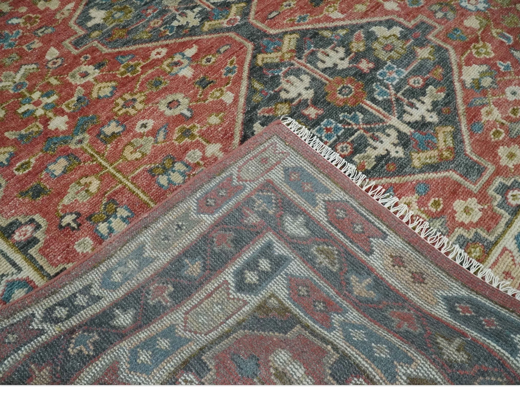 Traditional Floral Rust, Charcoal and Ivory Hand knotted 8x10 wool Area Rug - Image 6