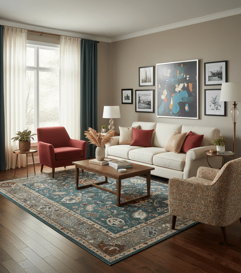 Floral Teal, Camel and Brown Hand Knotted Oriental Oushak Multi Size wool Area Rug - Image 2