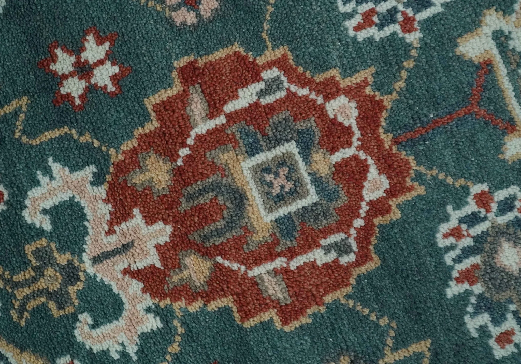 Antique Style Floral Teal, Camel and Brown Hand Knotted Oriental Oushak 8x10 wool Area Rug - Image 4