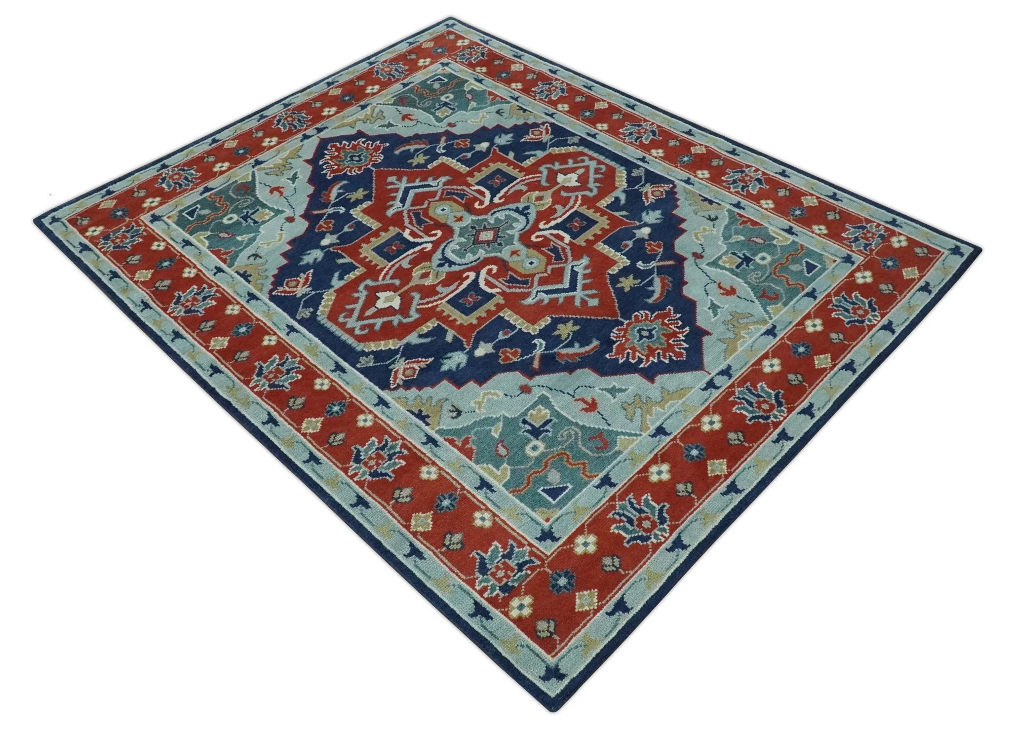 Traditional Heriz Brown, Blue and Gray Hand Knotted Custom Made Wool Area Rug - Image 10