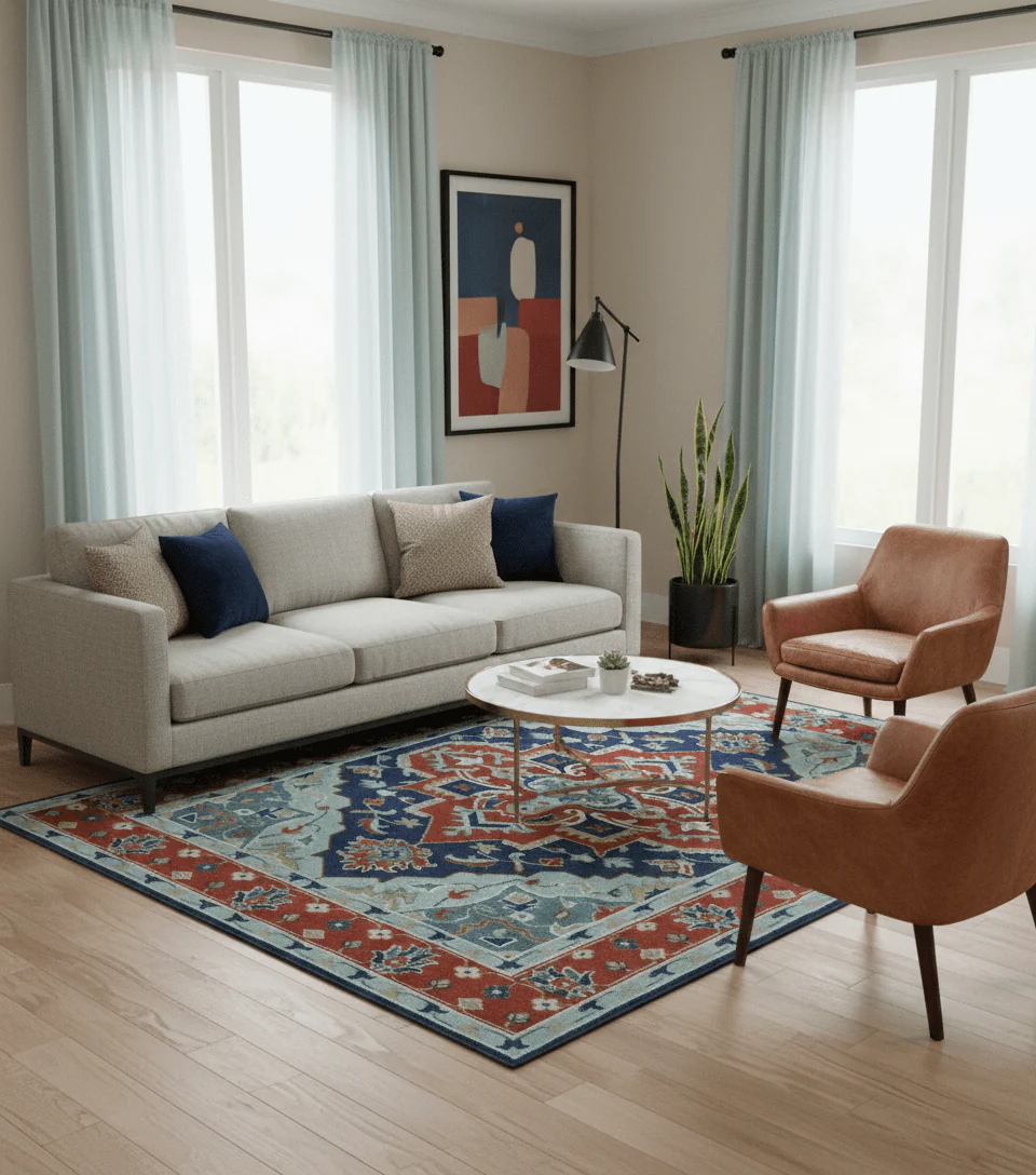 Traditional Heriz Brown, Blue and Gray Hand Knotted Custom Made Wool Area Rug - Image 2