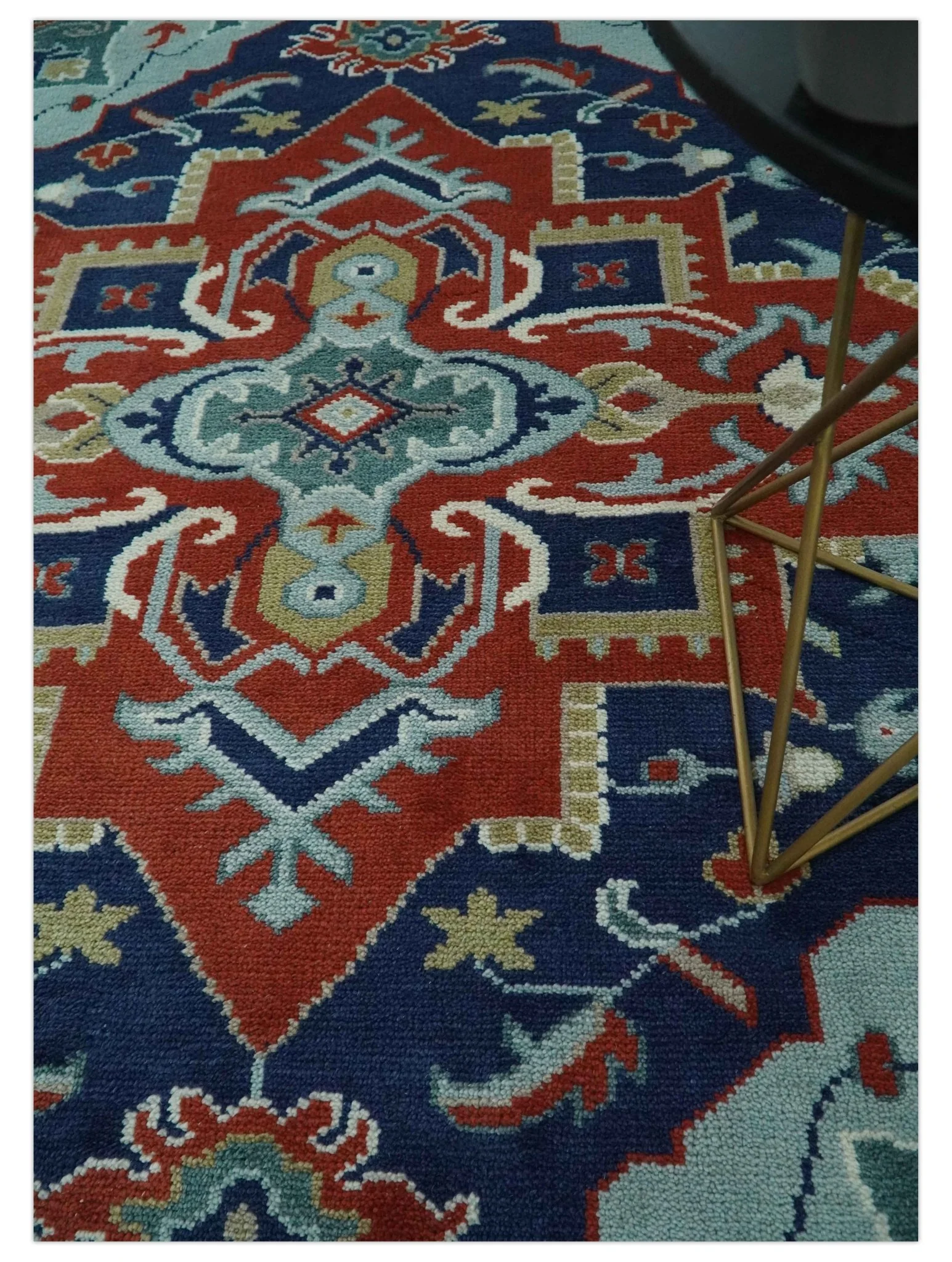 Traditional Heriz Brown, Blue and Gray Hand Knotted Custom Made Wool Area Rug - Image 3