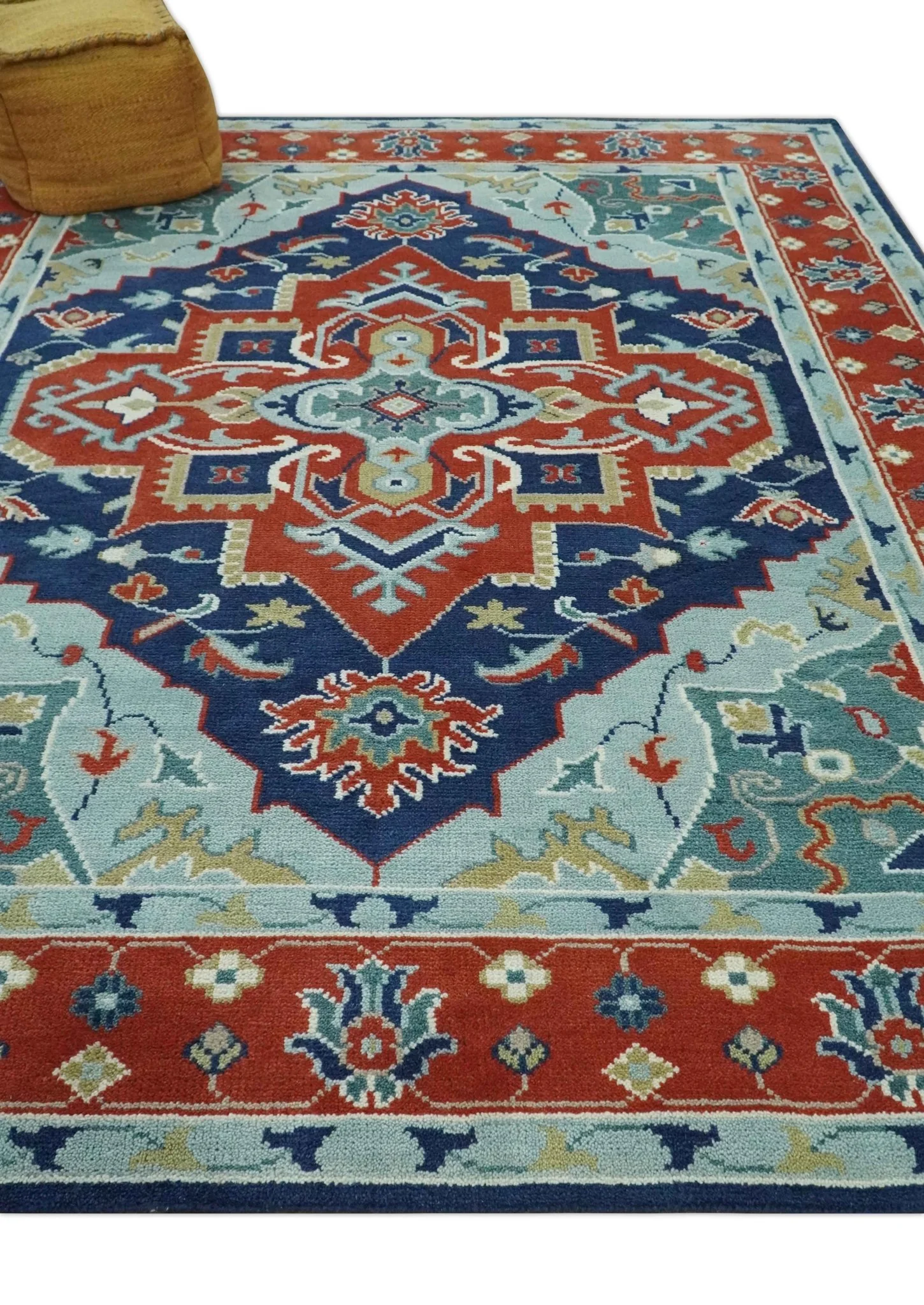 Traditional Heriz Brown, Blue and Gray Hand Knotted Custom Made Wool Area Rug - Image 4
