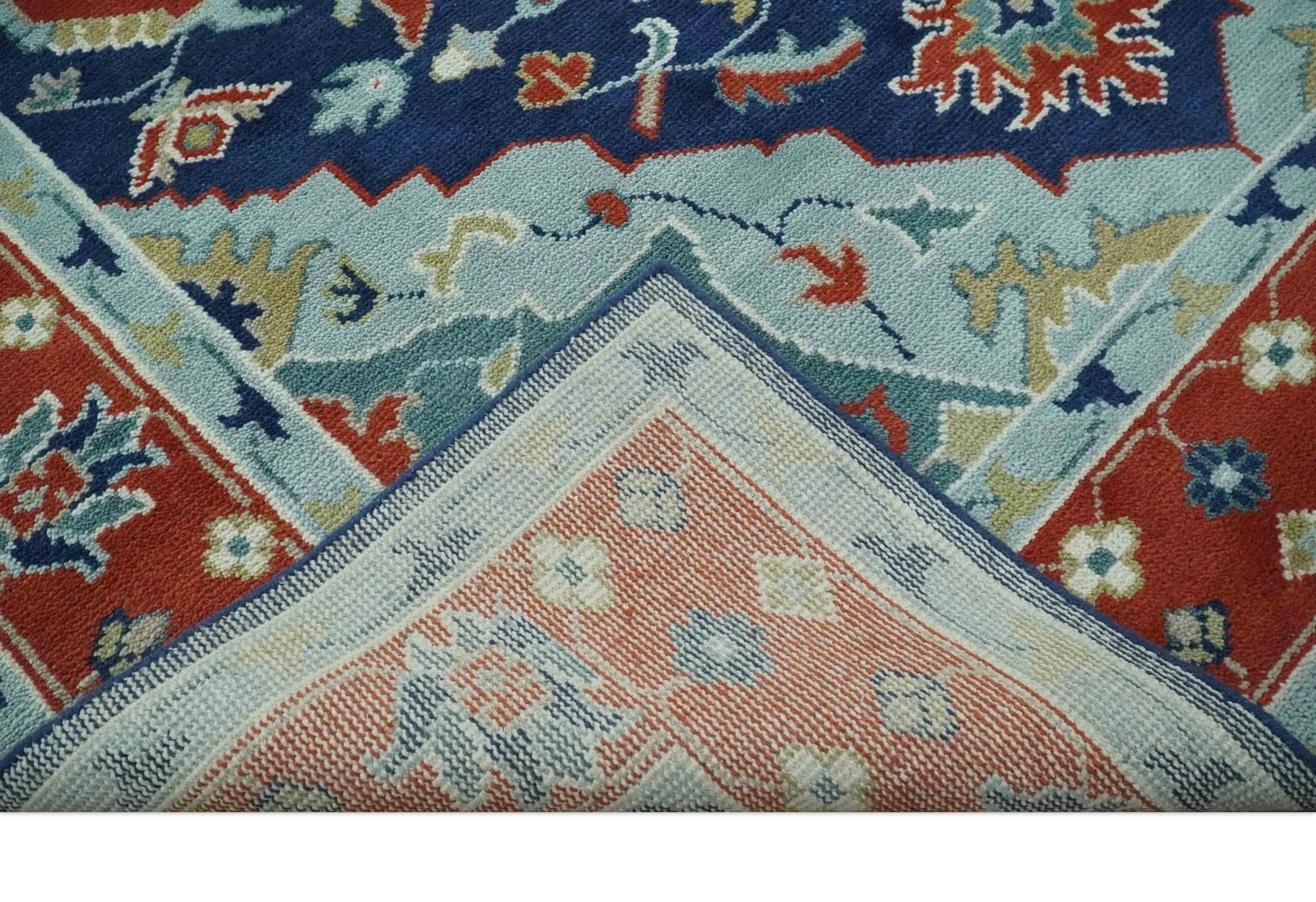 Traditional Heriz Brown, Blue and Gray Hand Knotted Custom Made Wool Area Rug - Image 8