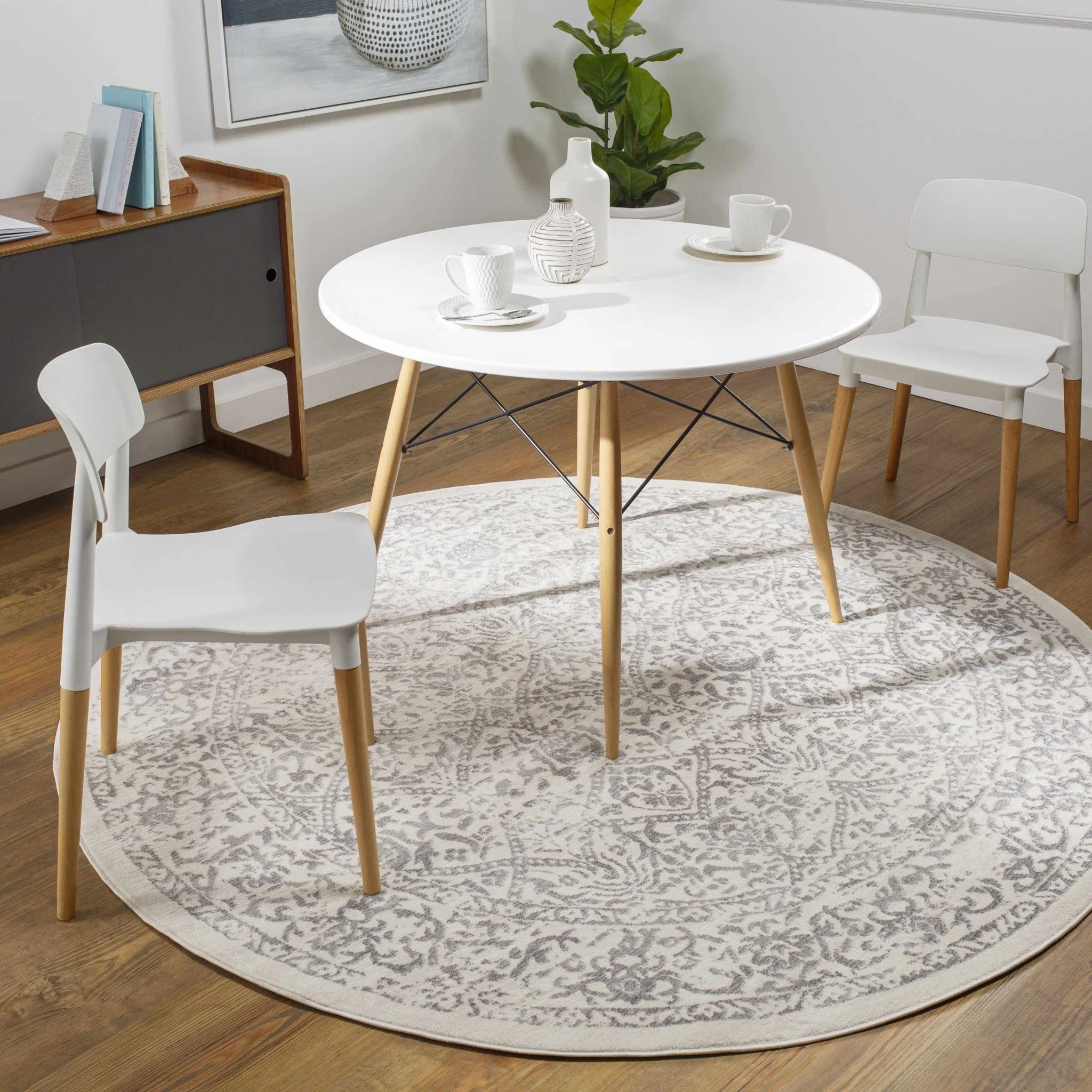Premium style Traditional Ikat Design Ivory, Beige and Charcoal Area Rug - Image 2