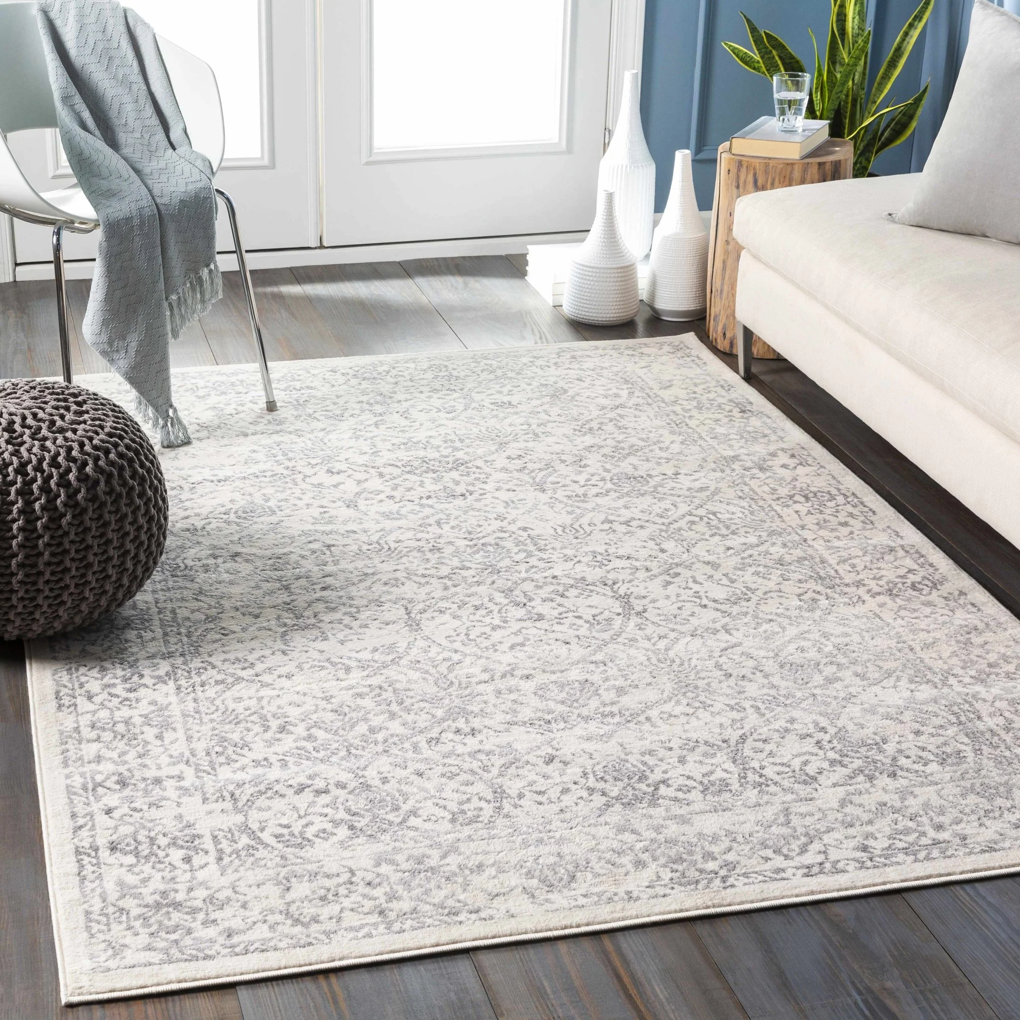 Premium style Traditional Ikat Design Ivory, Beige and Charcoal Area Rug - Image 3