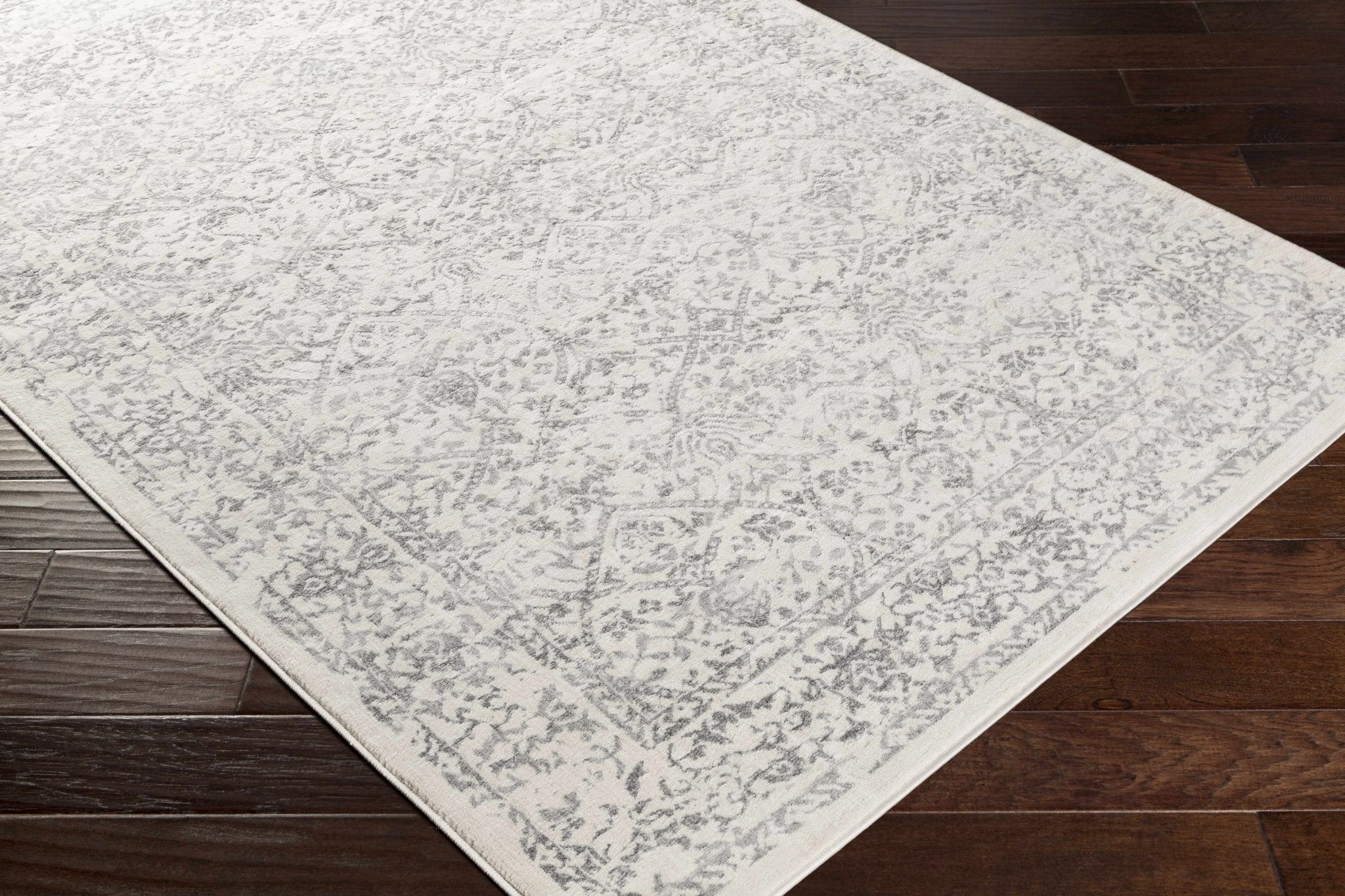 Premium style Traditional Ikat Design Ivory, Beige and Charcoal Area Rug - Image 4