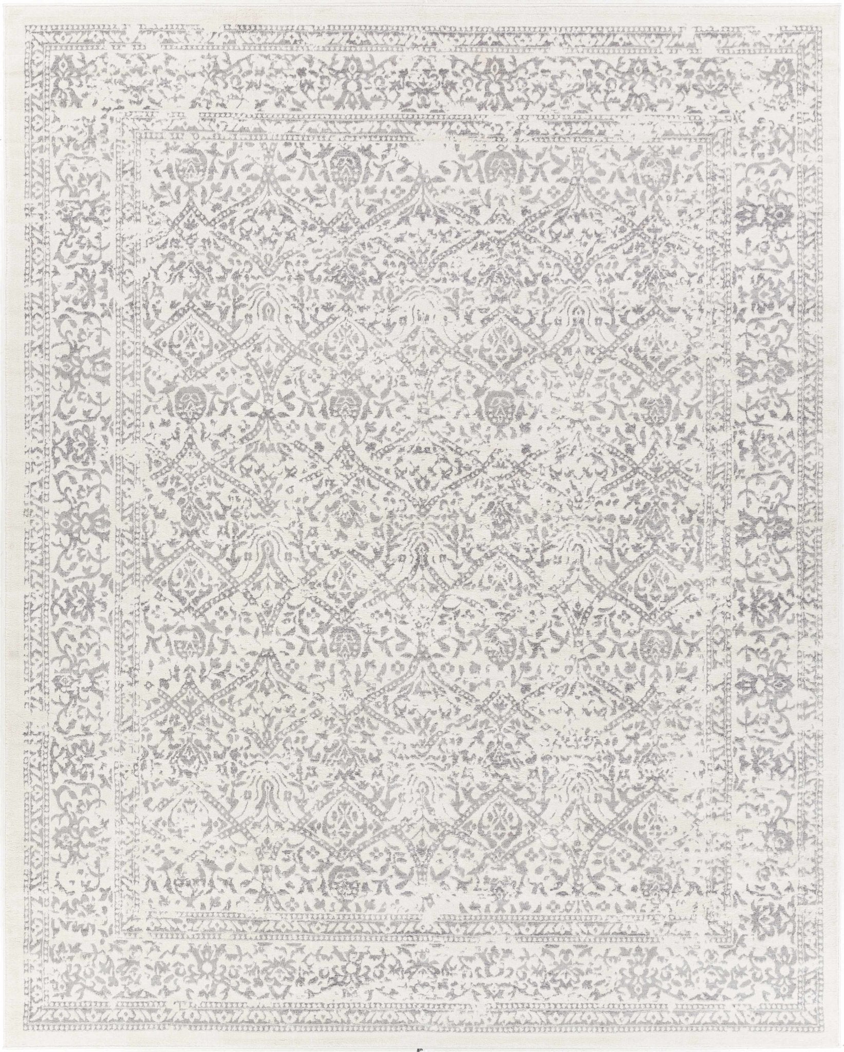 Premium style Traditional Ikat Design Ivory, Beige and Charcoal Area Rug - Image 9