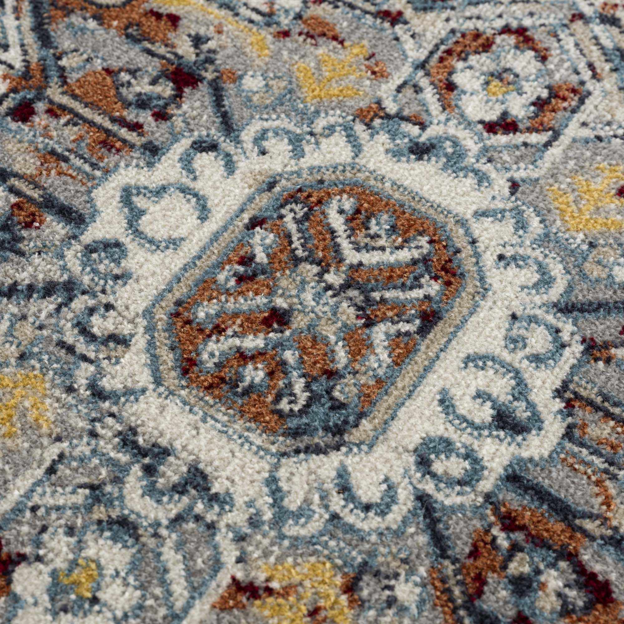 Traditional Floral Vintage Style Blue, Rust, Beige and Ivory Washable Rug - Image 11