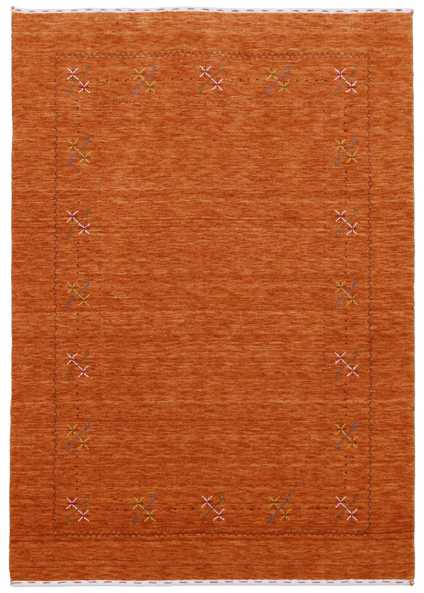 Gabbeh Border Orange Rust Hand Loomed Wool Area Rug - Image 12