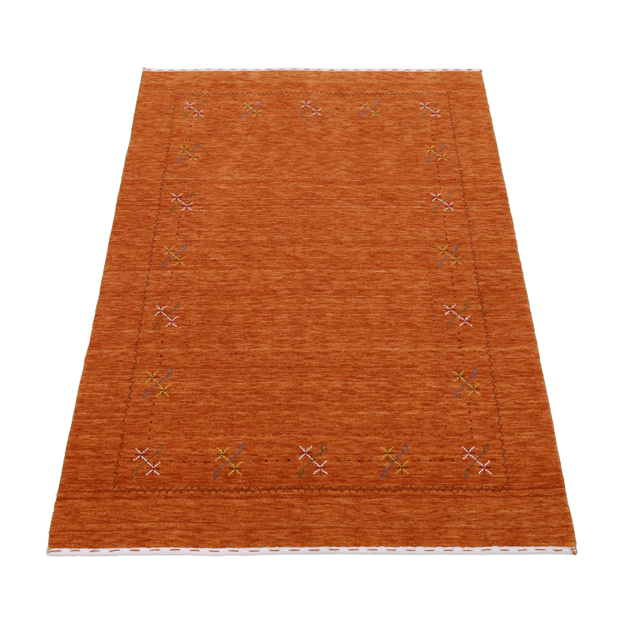 Gabbeh Border Orange Rust Hand Loomed Wool Area Rug - Image 13