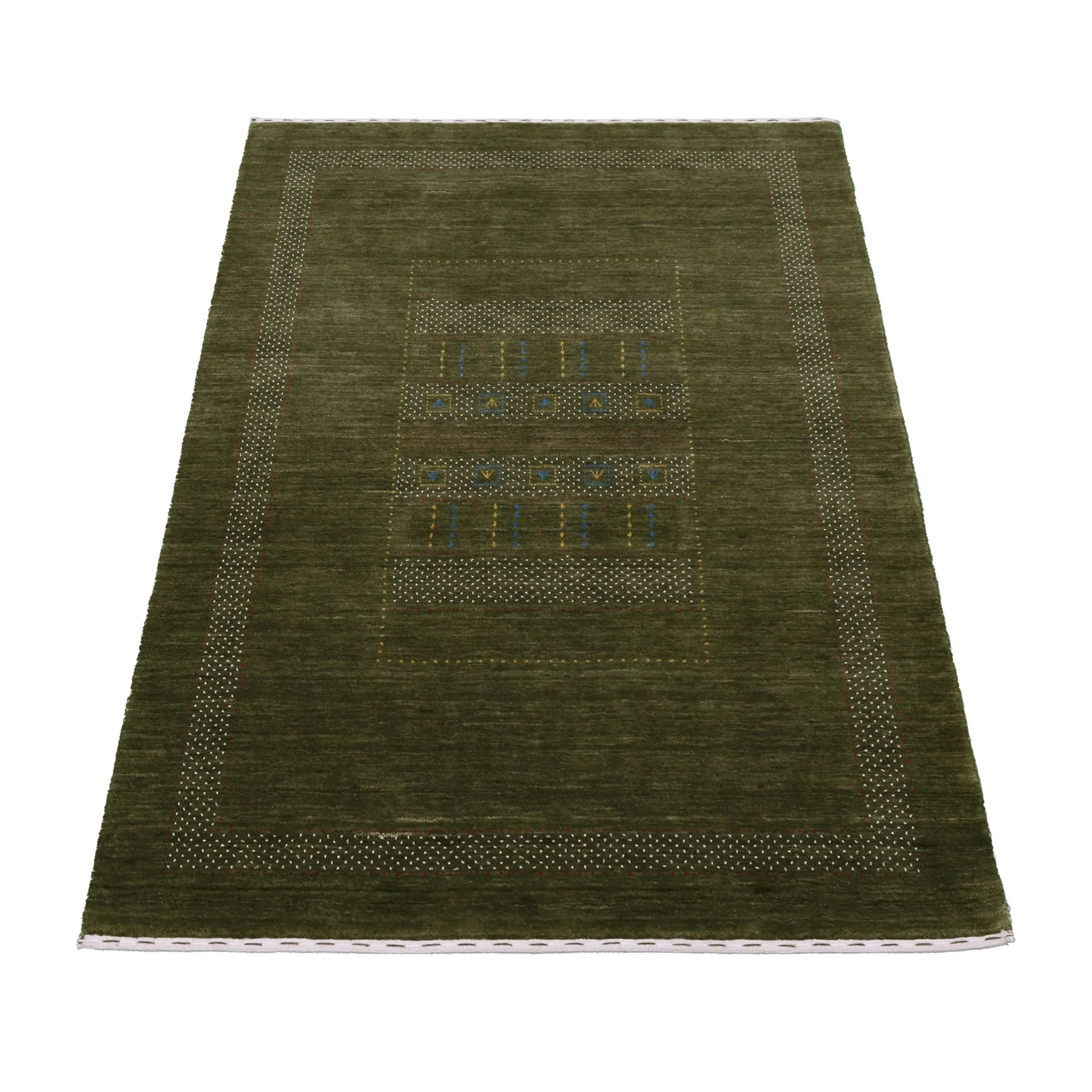 Gabbeh Design Hand Loomed Green Wool Area Rug - Image 12