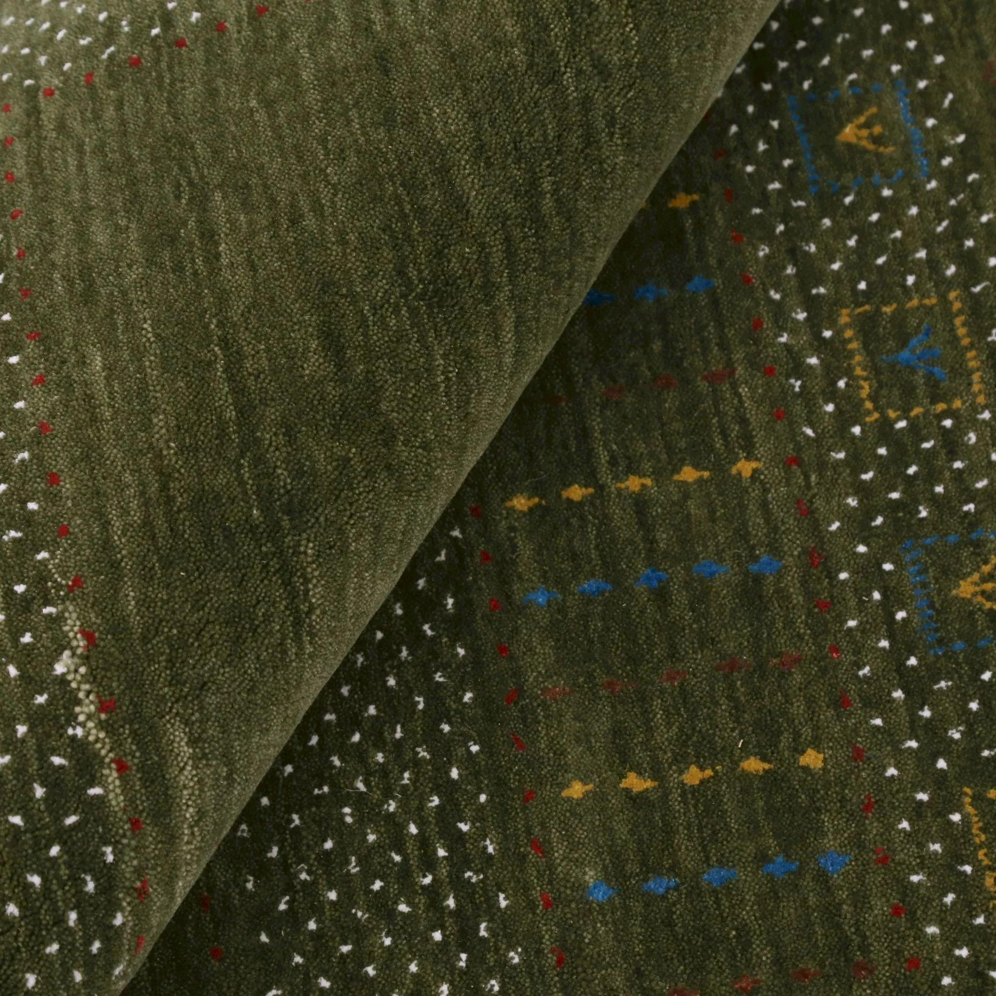 Gabbeh Design Hand Loomed Green Wool Area Rug - Image 3