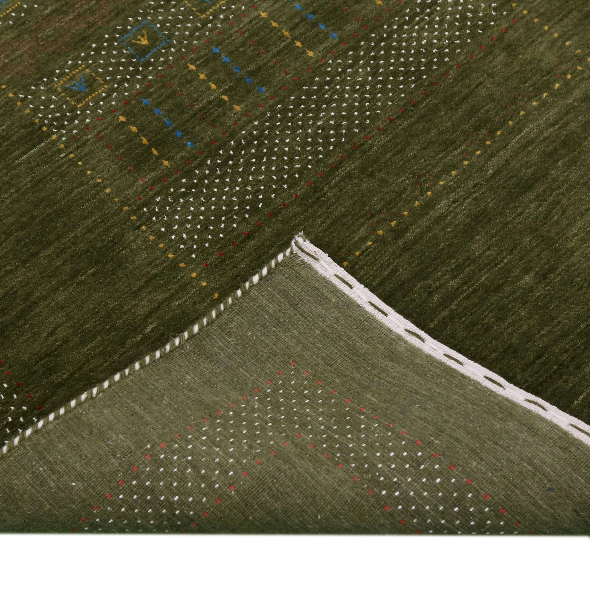 Gabbeh Design Hand Loomed Green Wool Area Rug - Image 6