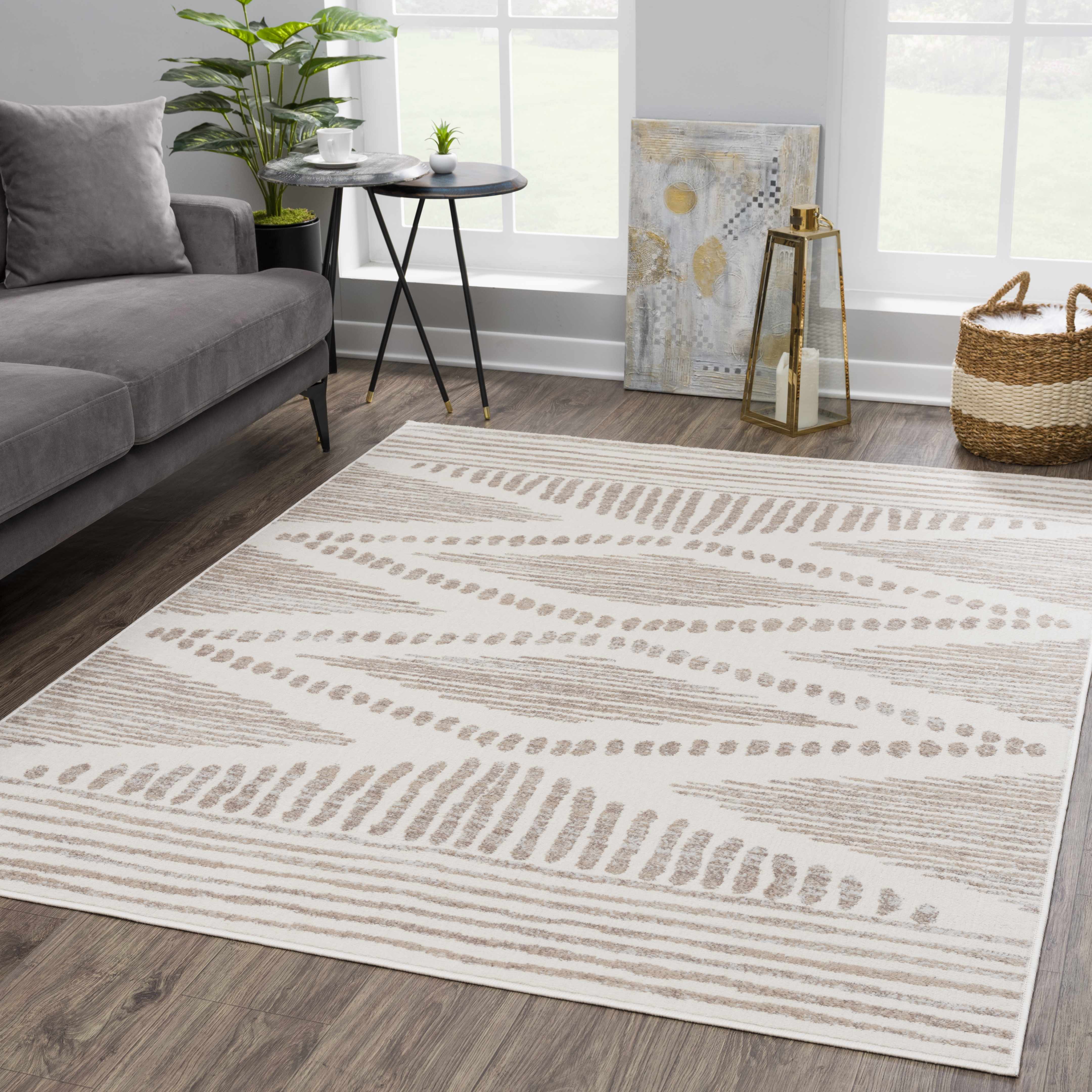 Contemporary Geometric Beige and Brown Low pile multi size Area Rug - Image 11