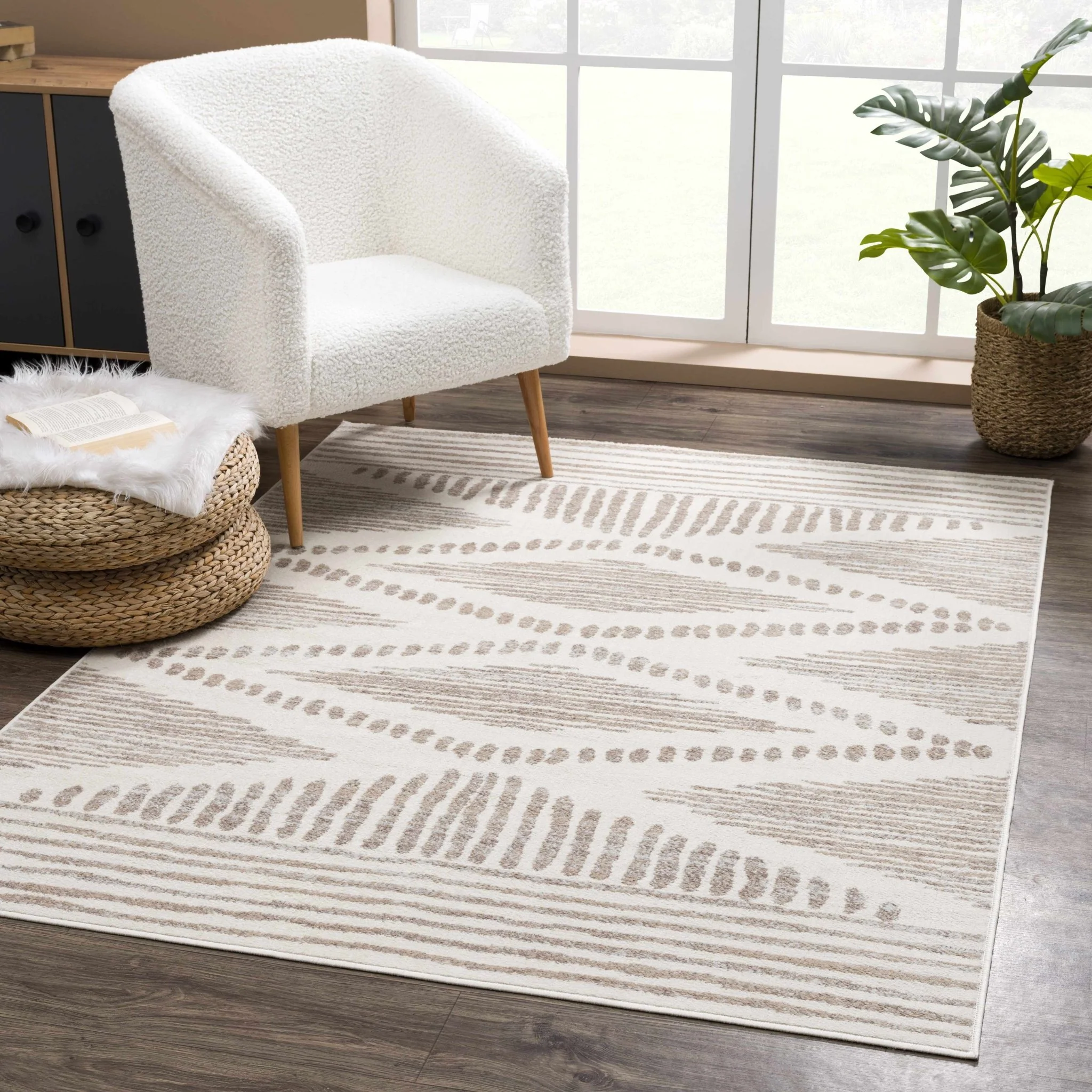 Contemporary Geometric Beige and Brown Low pile multi size Area Rug - Image 2