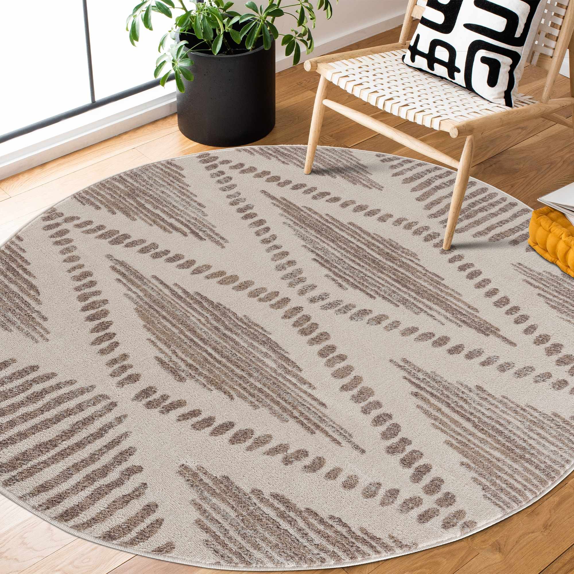 Contemporary Geometric Beige and Brown Low pile multi size Area Rug - Image 4