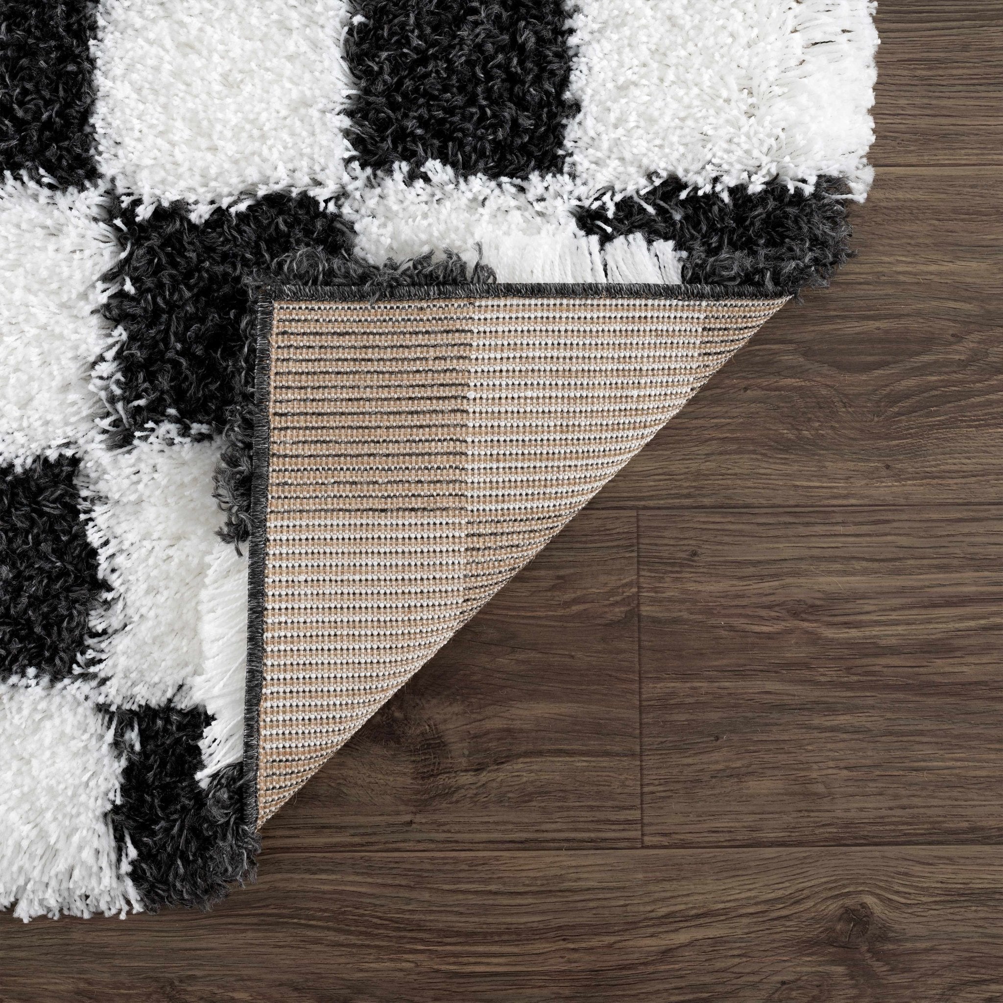 Modern geometric Black and White Checkboard style Plush pile Area Rug - Image 10