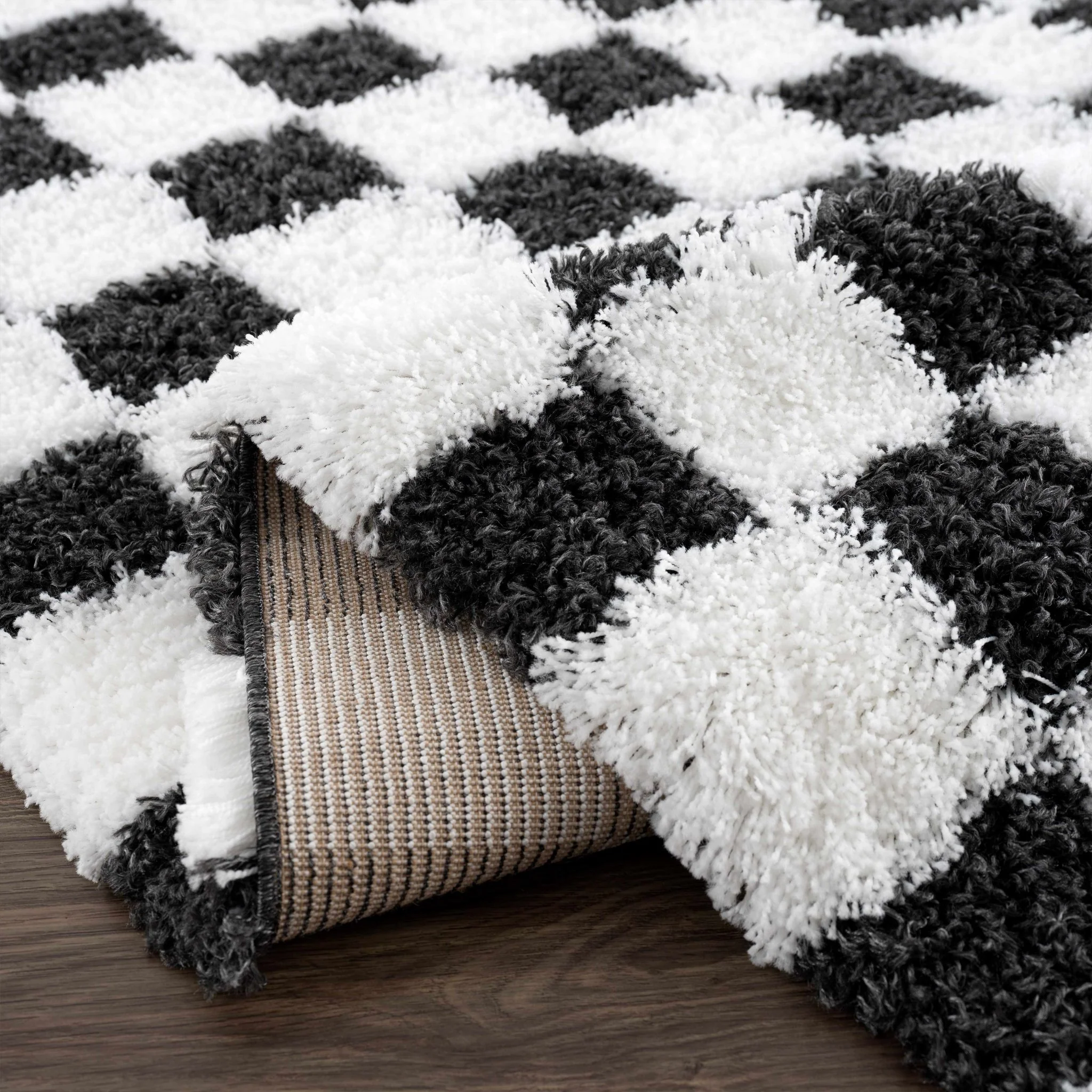 Modern geometric Black and White Checkboard style Plush pile Area Rug - Image 11