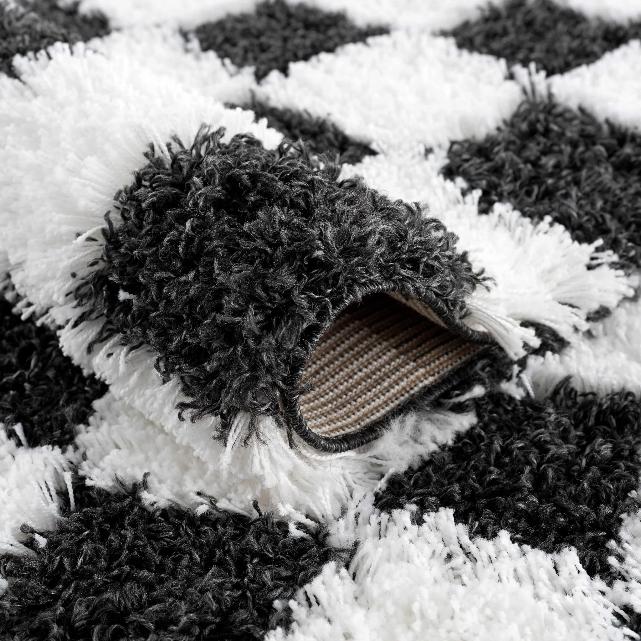 Modern geometric Black and White Checkboard style Plush pile Area Rug - Image 12