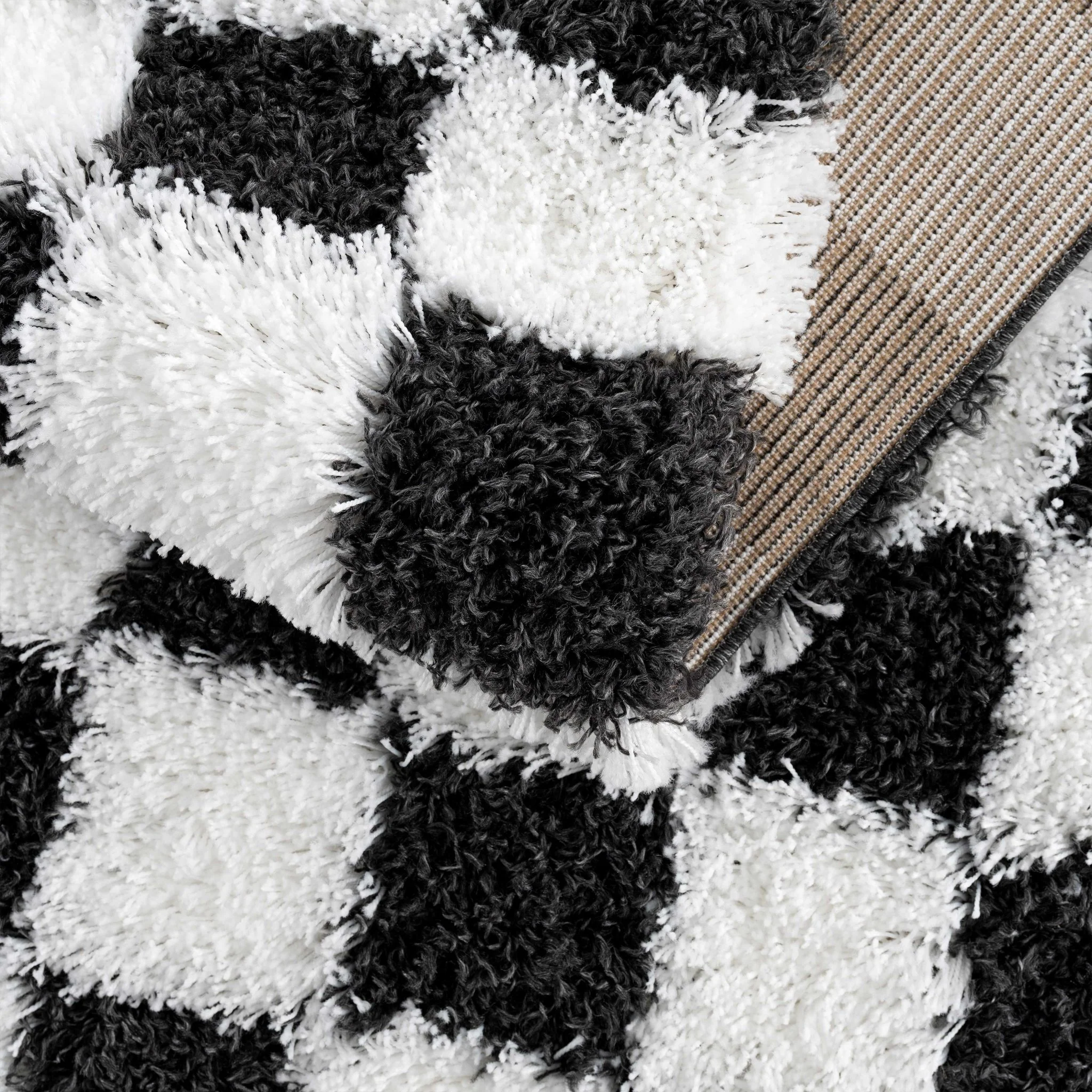 Modern geometric Black and White Checkboard style Plush pile Area Rug - Image 3