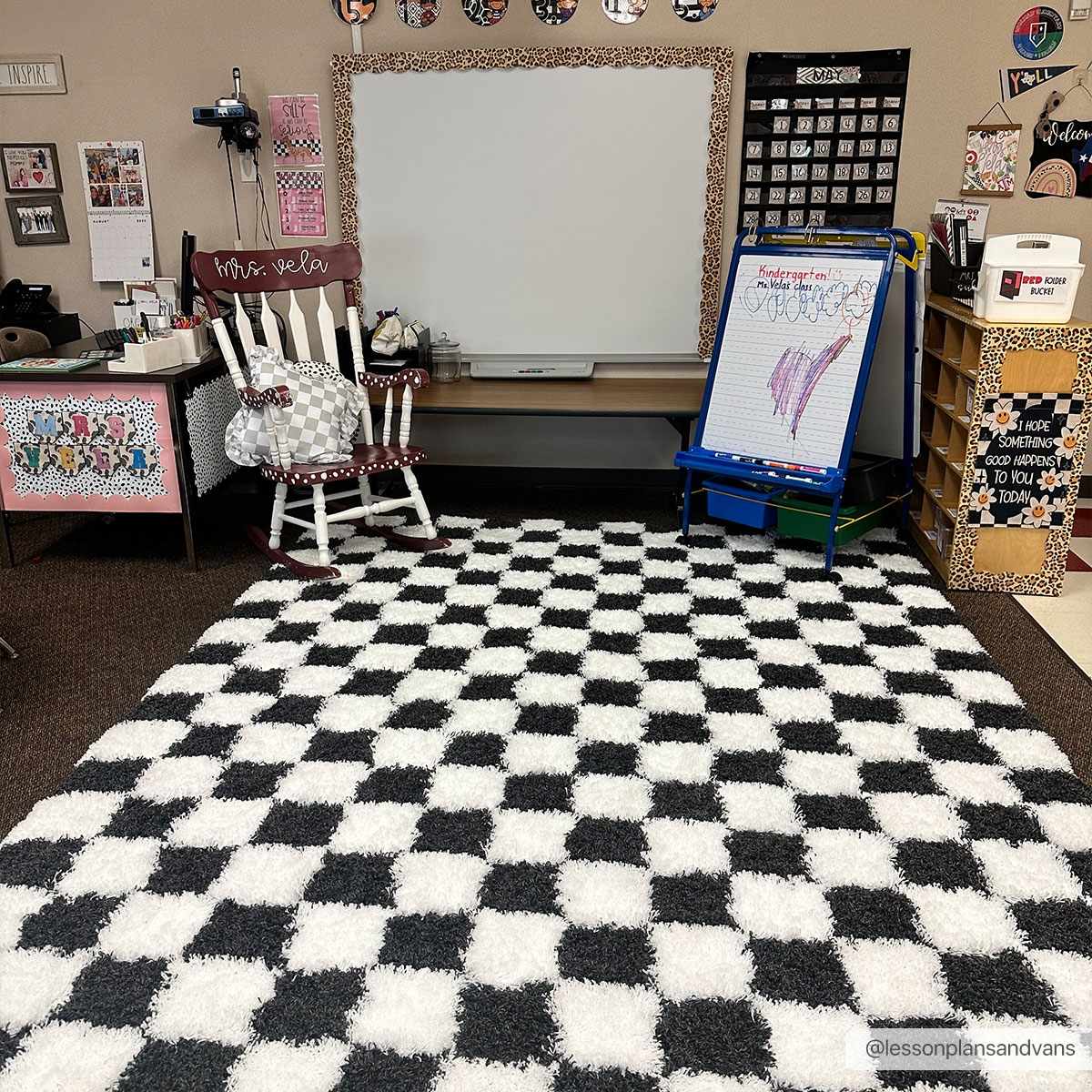 Modern geometric Black and White Checkboard style Plush pile Area Rug - Image 4