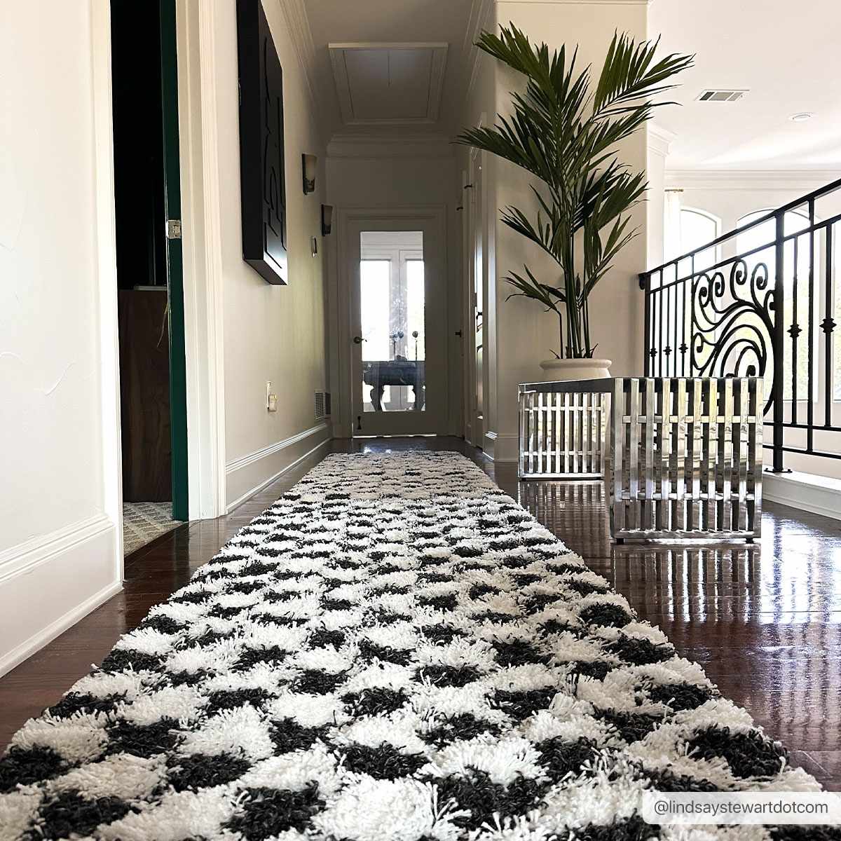 Modern geometric Black and White Checkboard style Plush pile Area Rug - Image 6